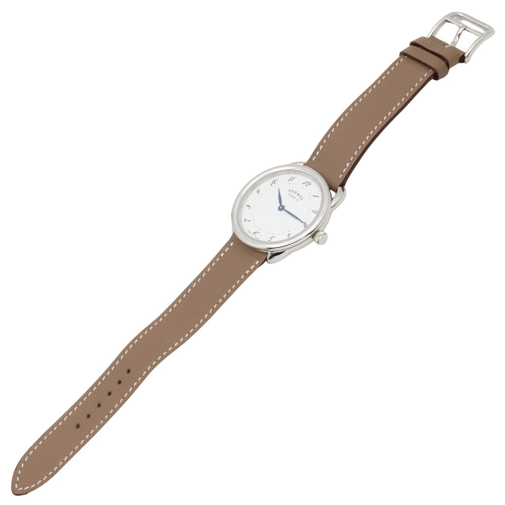 Hermes Arceau watch, stainless steel, leather strap, boys' size, white, AR5.510 — Very Good
