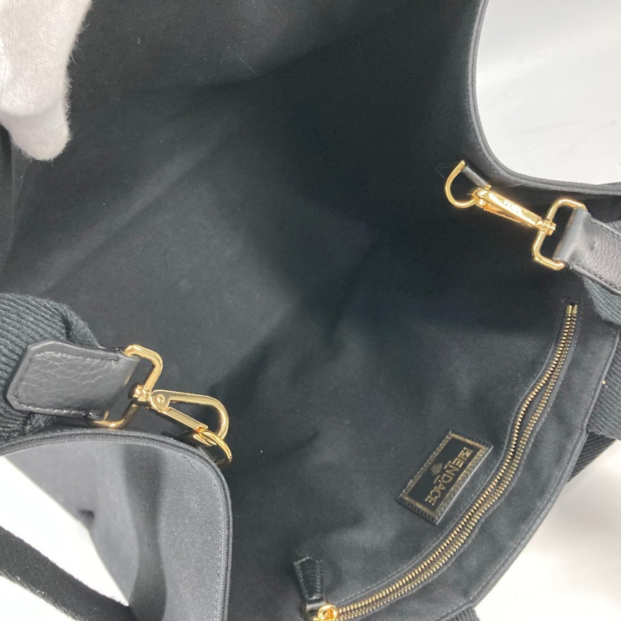 Fendi 8BH395 VERSACE collaboration 2WAY Tote Bag Crossbody Shoulder Bag Black Gold — Like New