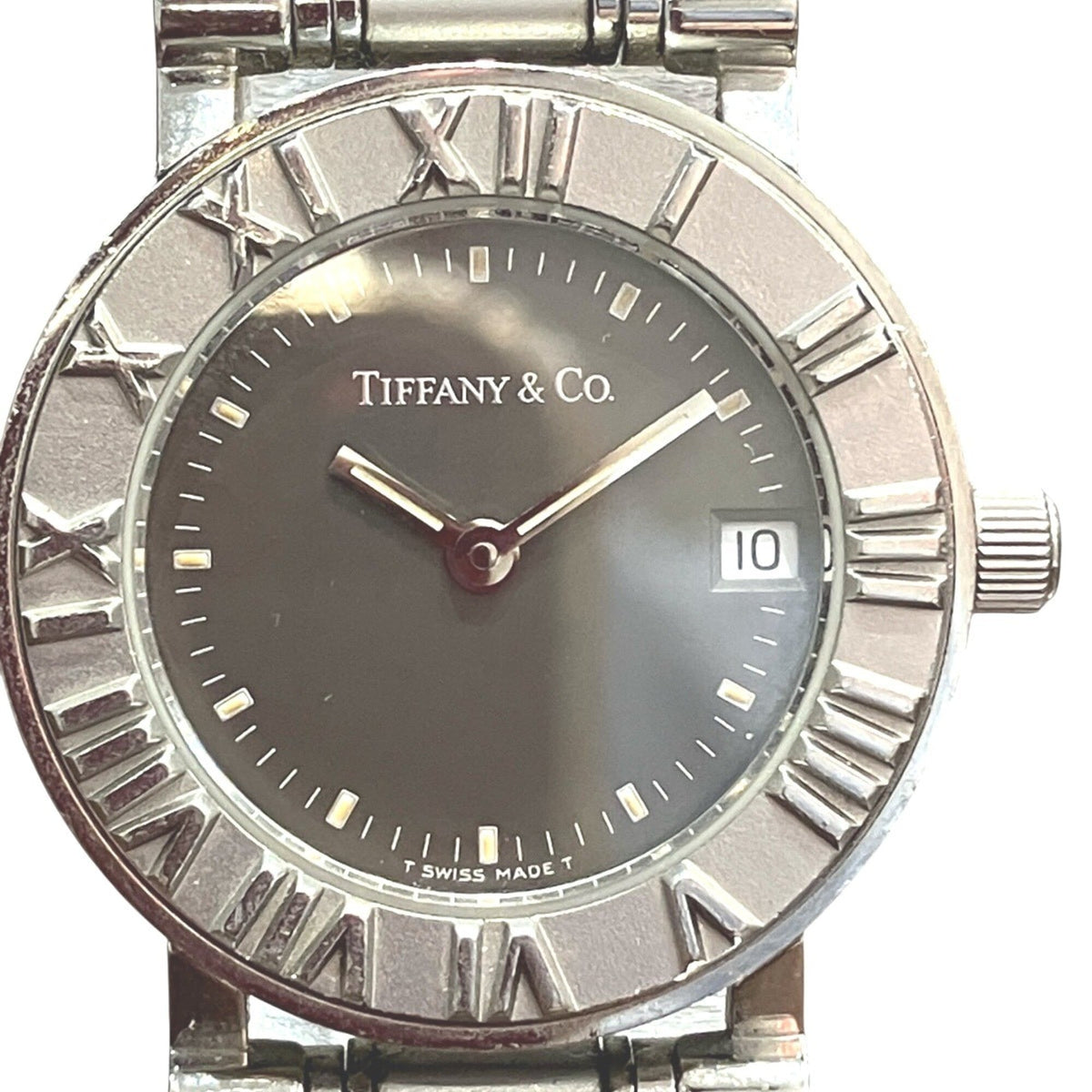 Tiffany & Co. Atlas watch, total weight 53.6g, stainless steel, quartz movement, black dial — Good