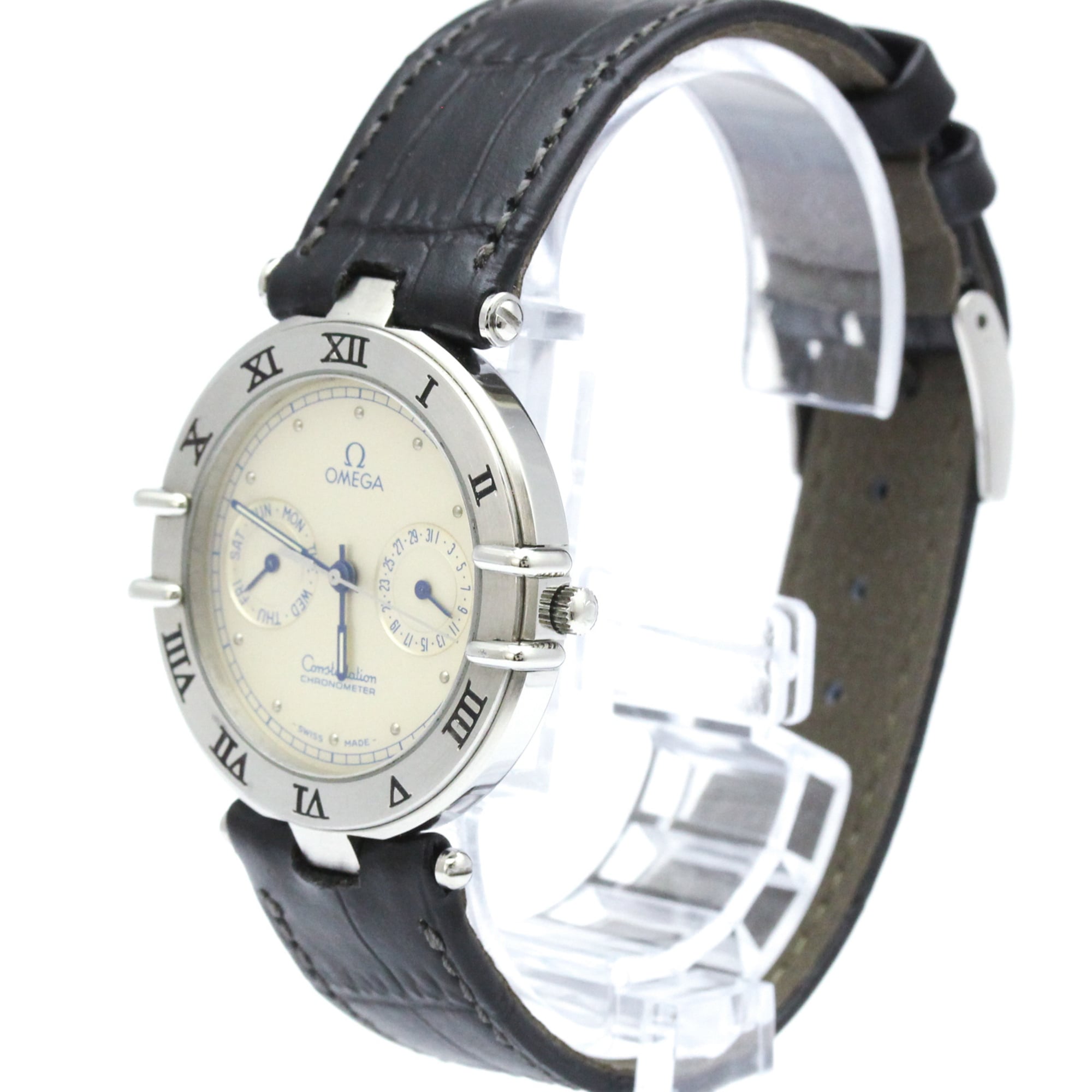 OMEGA Constellation Day Date Steel Quartz Mens Watch 198.0155 Polished — Very Good