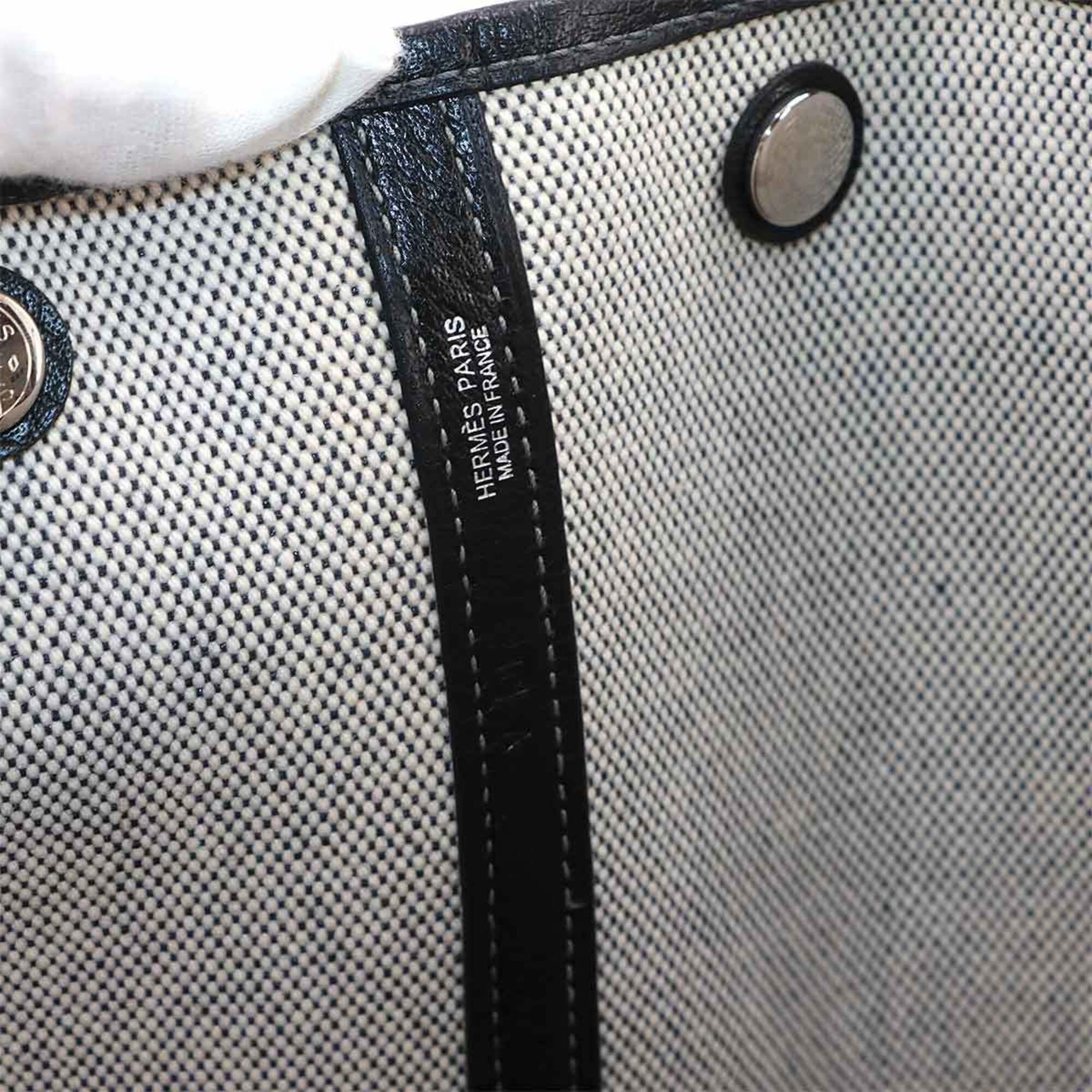 Hermes Garden 36 PM Tote Handbag, Toile H Leather, Black/Gray, □J Stamp, Party — Like New