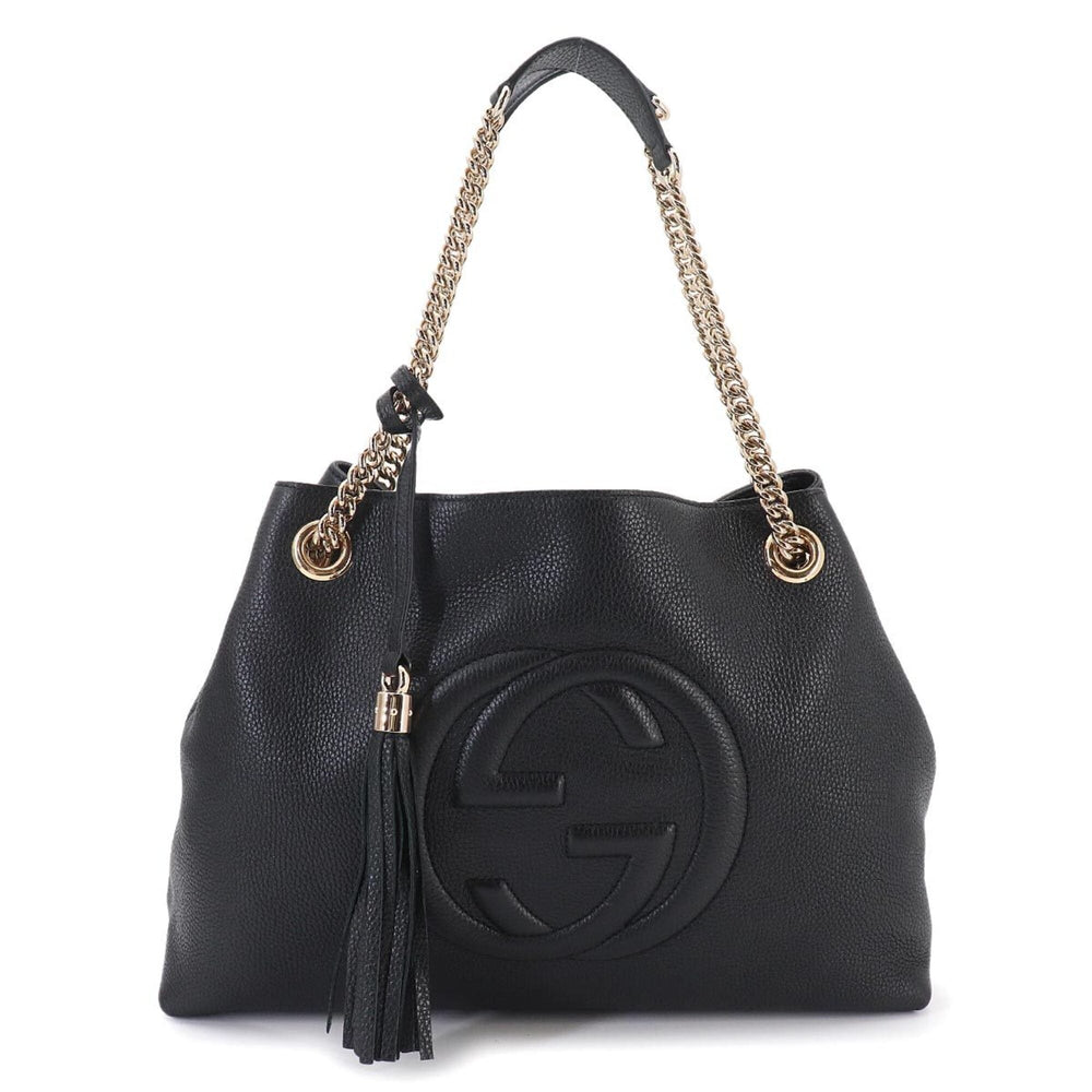 Gucci Interlocking G Soho Chain Tote Handbag, Leather, Black, 536196 — Like New