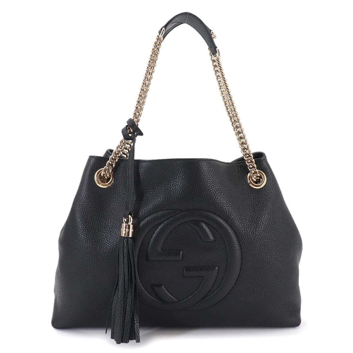 Gucci Interlocking G Soho Chain Tote Handbag, Leather, Black, 536196 — Like New