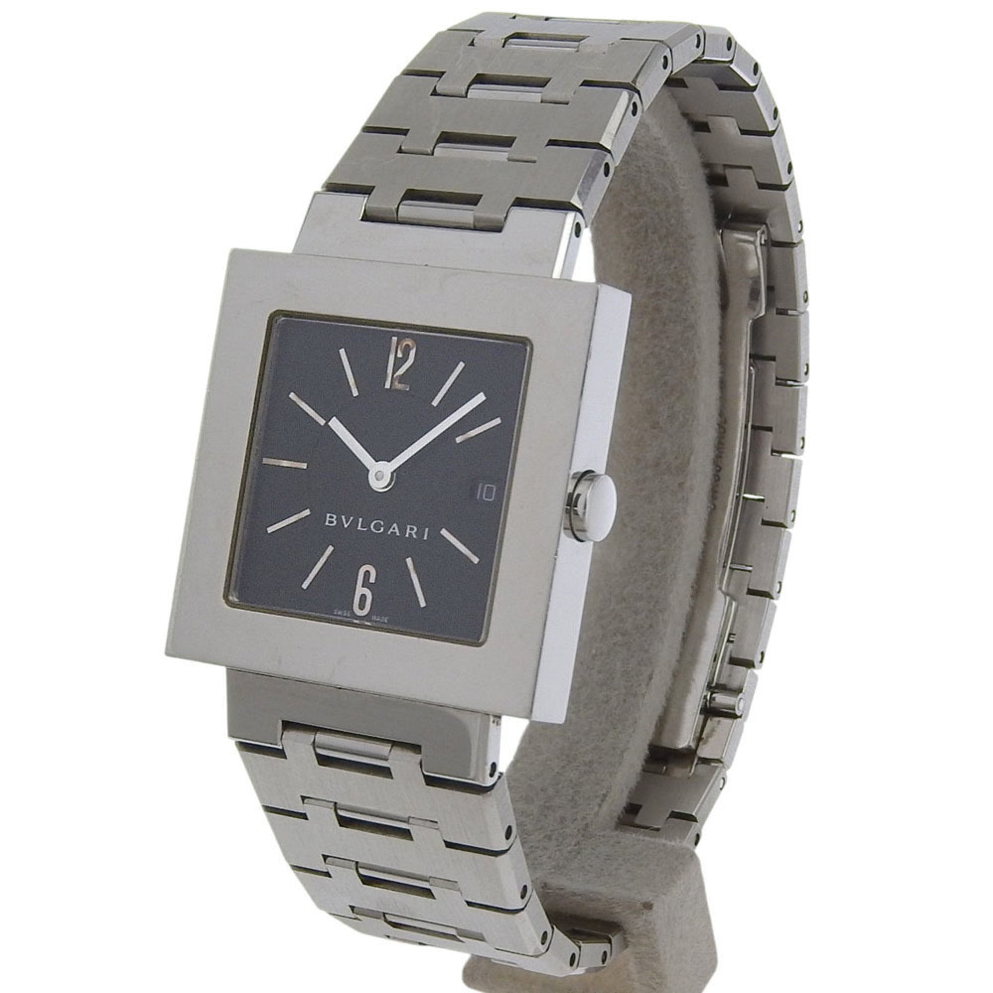 BVLGARI Quadrado Watch SQ29SSD Stainless Steel Quartz Analog Display Black Dial Unisex — Good