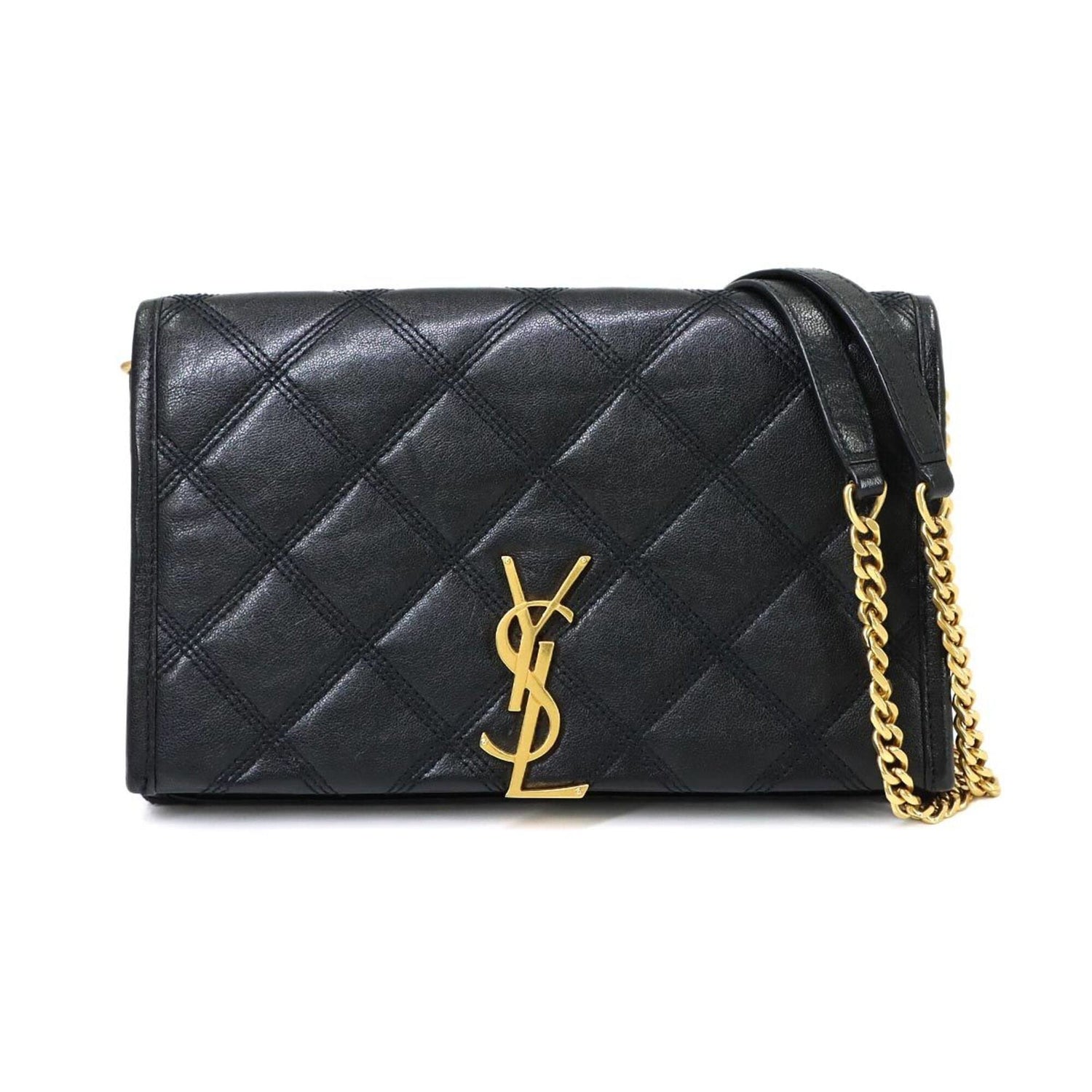 Saint Laurent Becky Chain Wallet, Long Leather, Black, 585031