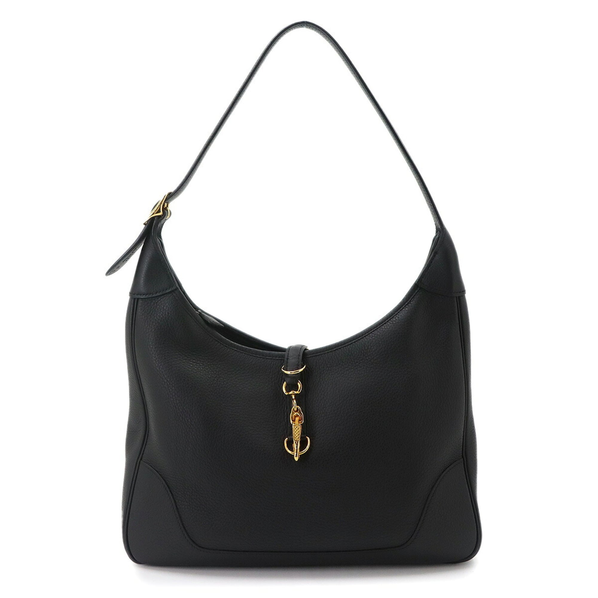 Hermes Trim 31 Shoulder Handbag, Taurillon Clemence Leather, Black, □F Stamp, Gold Hardware — Like New