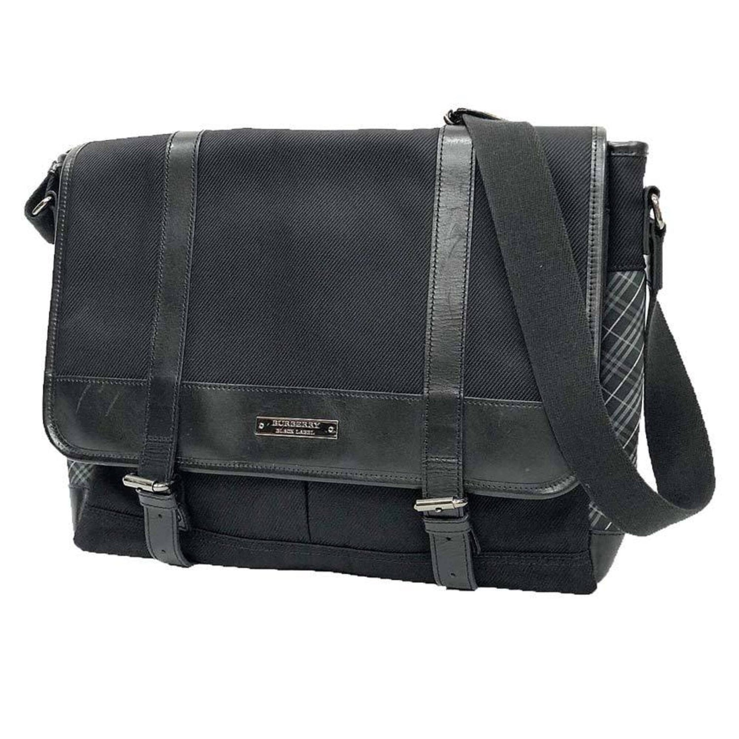 BURBERRY BLACK LABEL Shoulder Bag for Men, Nylon Canvas x Leather, Black