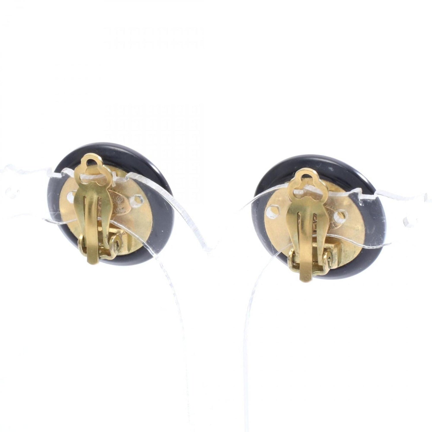 Chanel Coco Mark Circle Earrings, Gold Plated (GP), Women's, Gold/Black Tones