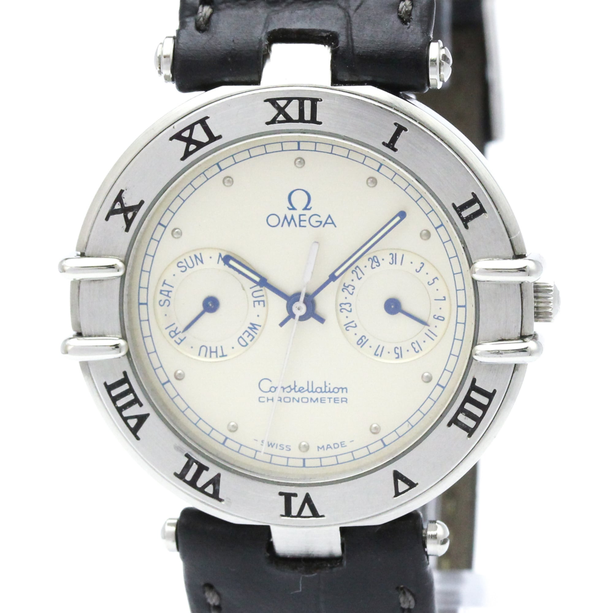 OMEGA Constellation Day Date Steel Quartz Mens Watch 198.0155 Polished — Very Good