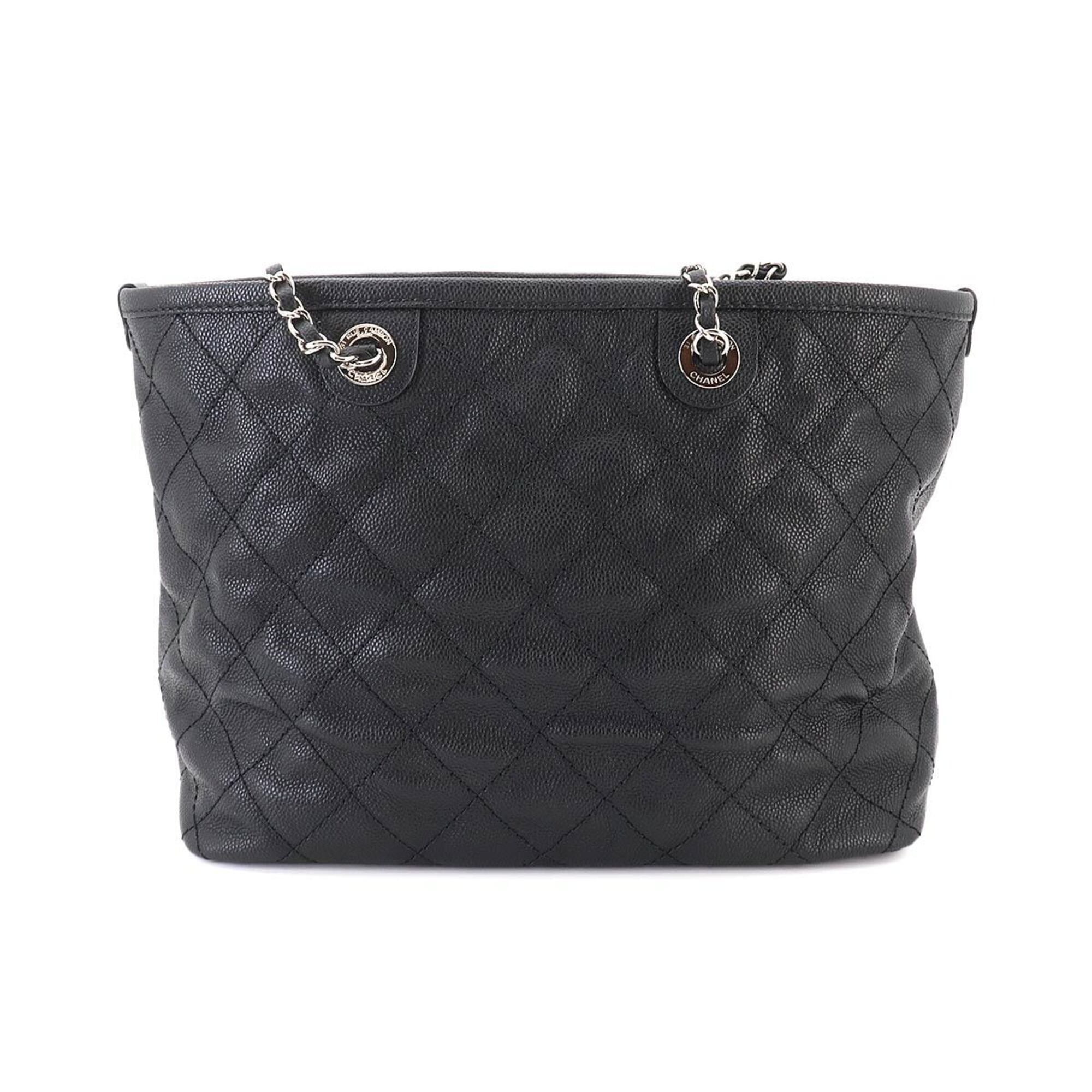 Chanel Matelasse Chain Tote Handbag, Caviar Leather, Black, A92754, Silver Hardware — Like New