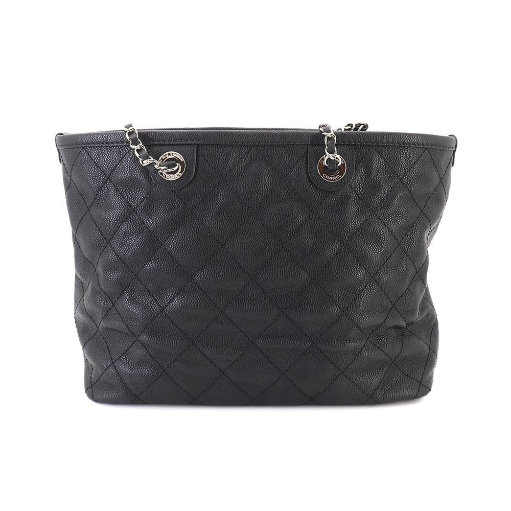 Chanel Matelasse Chain Tote Handbag, Caviar Leather, Black, A92754, Silver Hardware — Like New