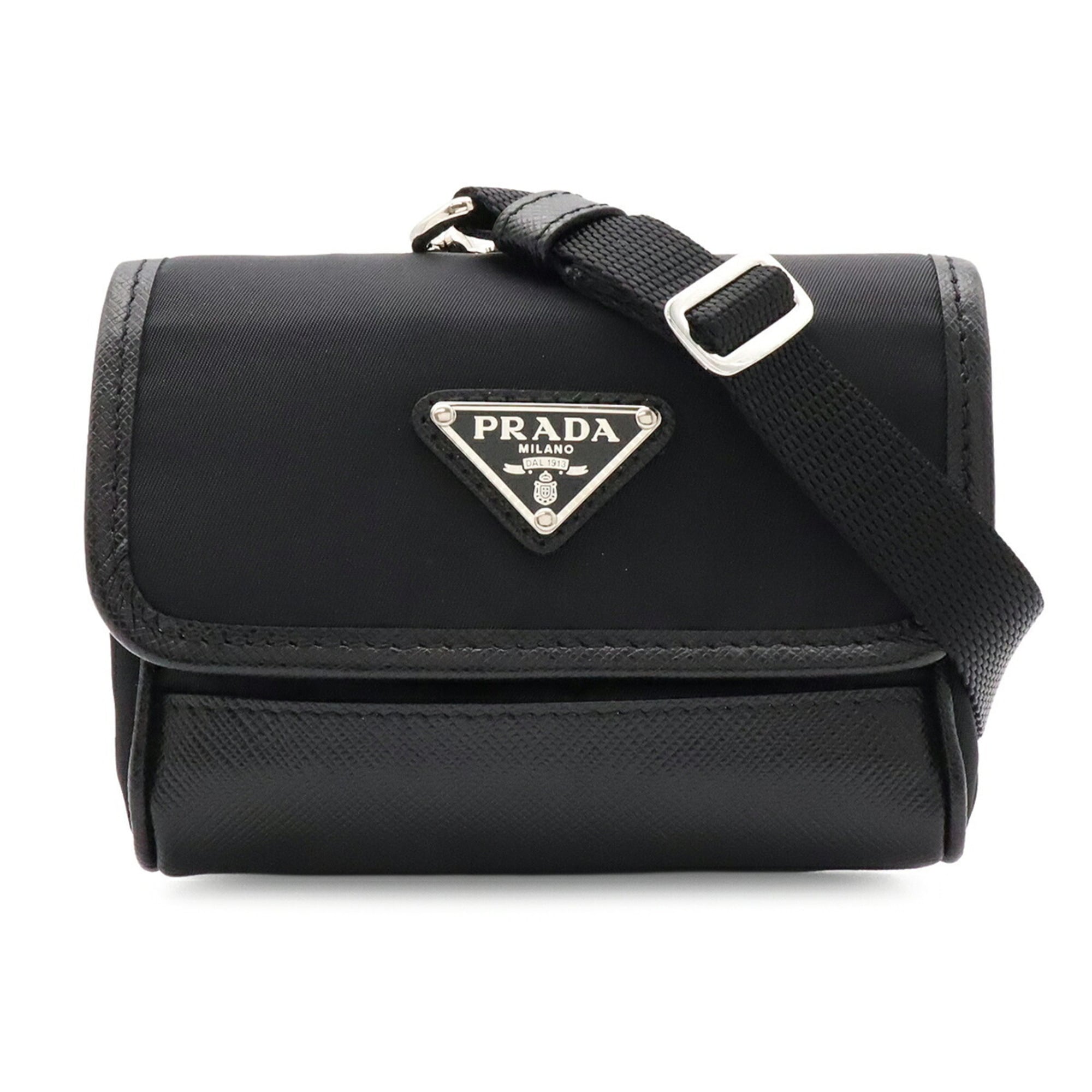 PRADA Triangle Shoulder Bag, Pouch, Handbag, Nylon Leather, Black (NERO) 2ZT022 — Like New