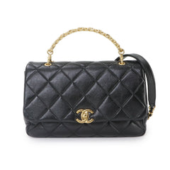 Chanel Matelasse 2-way Handbag/Shoulder Bag, Leather, Black, Gold Hardware — Like New