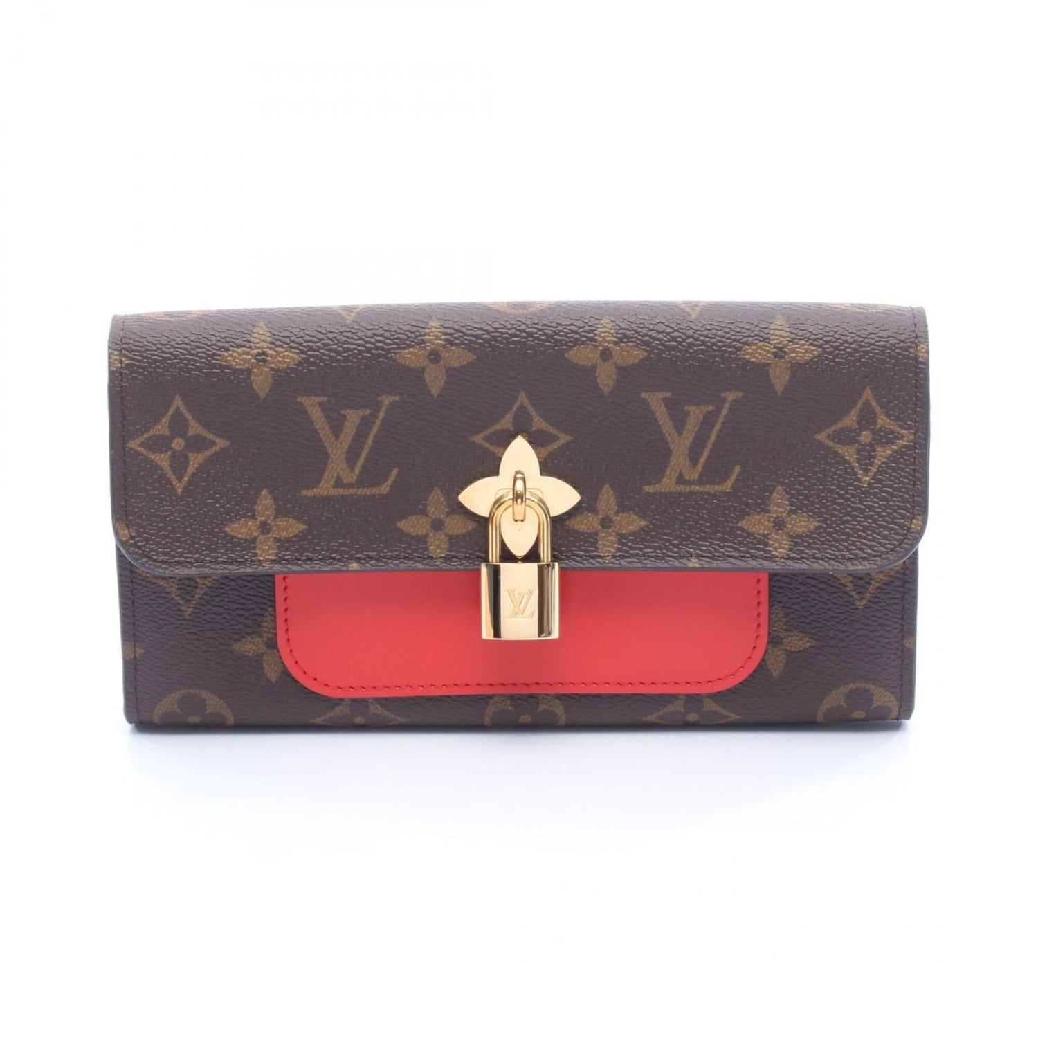 Louis Vuitton Portefeuille Flower Bi-fold Long Wallet, Leather, Monogram, Women's, Brown/Red, M62566