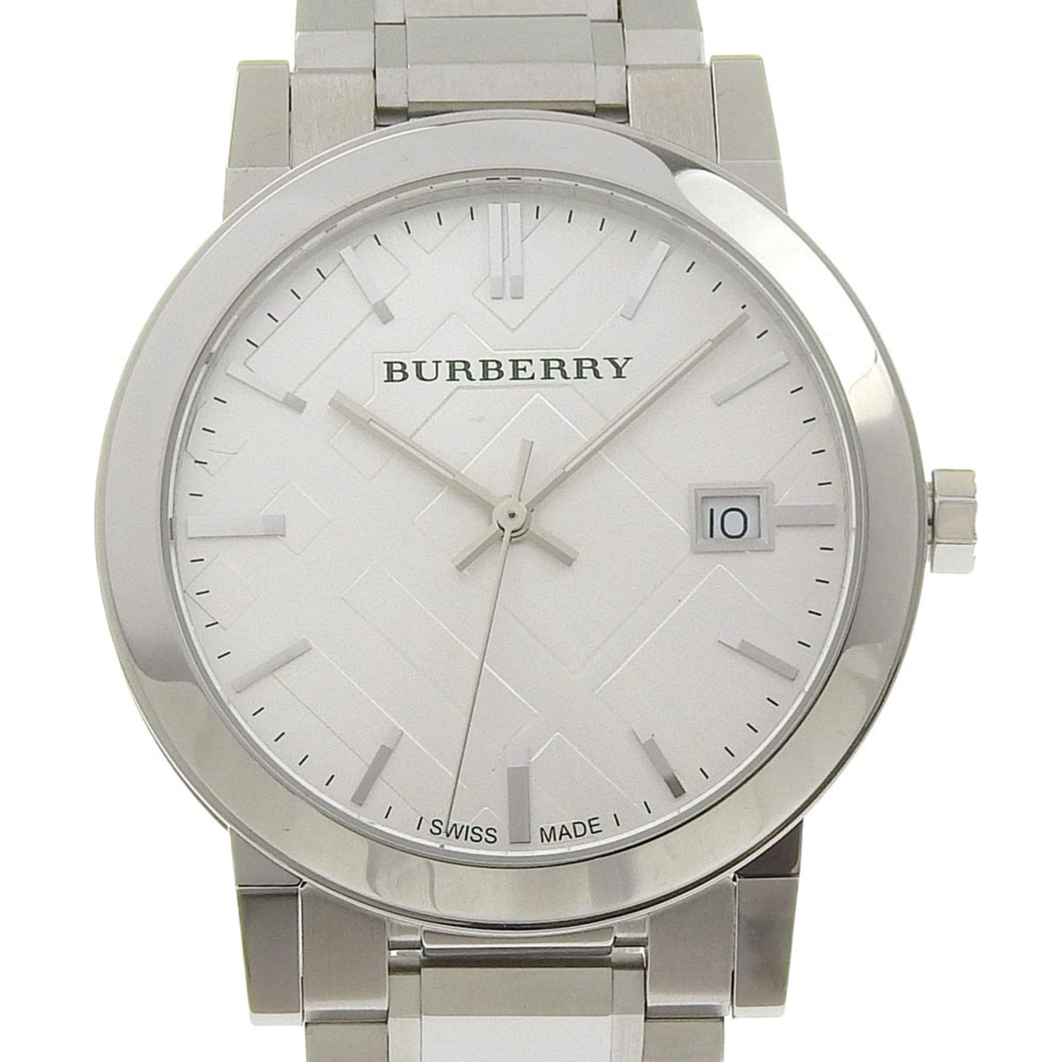 Burberry BU9000 Stainless Steel Watch, Silver, Quartz, Analog Display, Silver Dial, Women's.