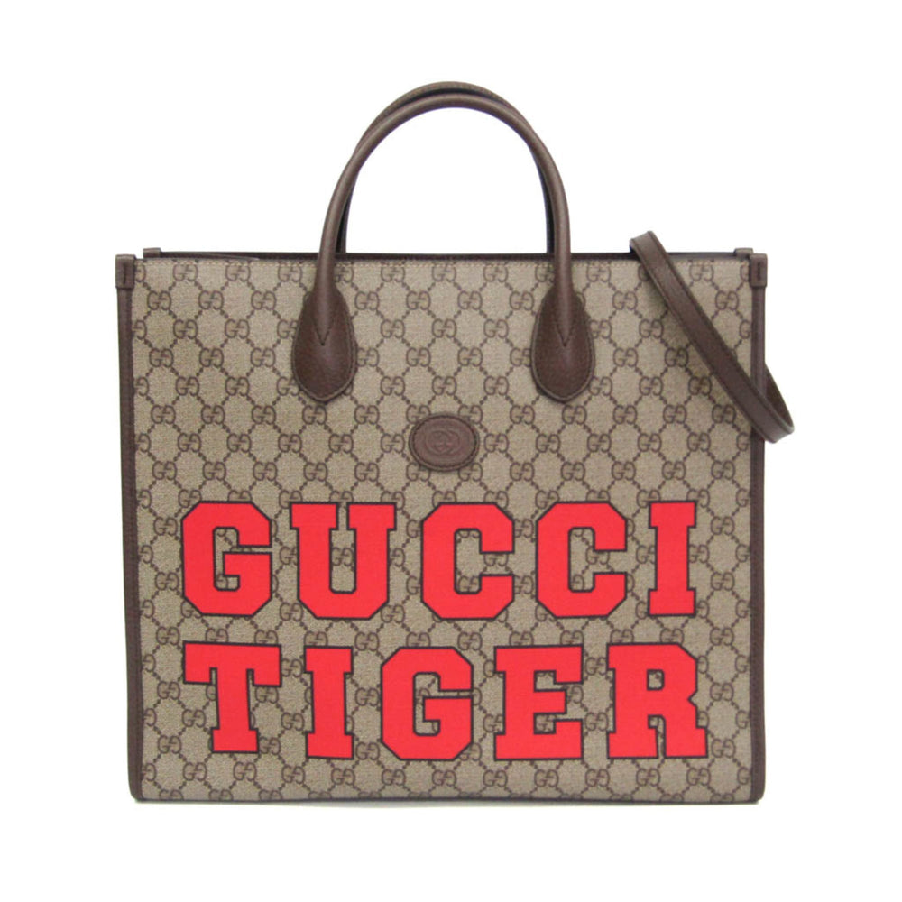 Gucci Gucci Interlocking Gucci Tiger Medium Tote 687827 Men,Women GG Supreme,Leather Shoulder Bag,Tote Bag Beige,Brown — Like New