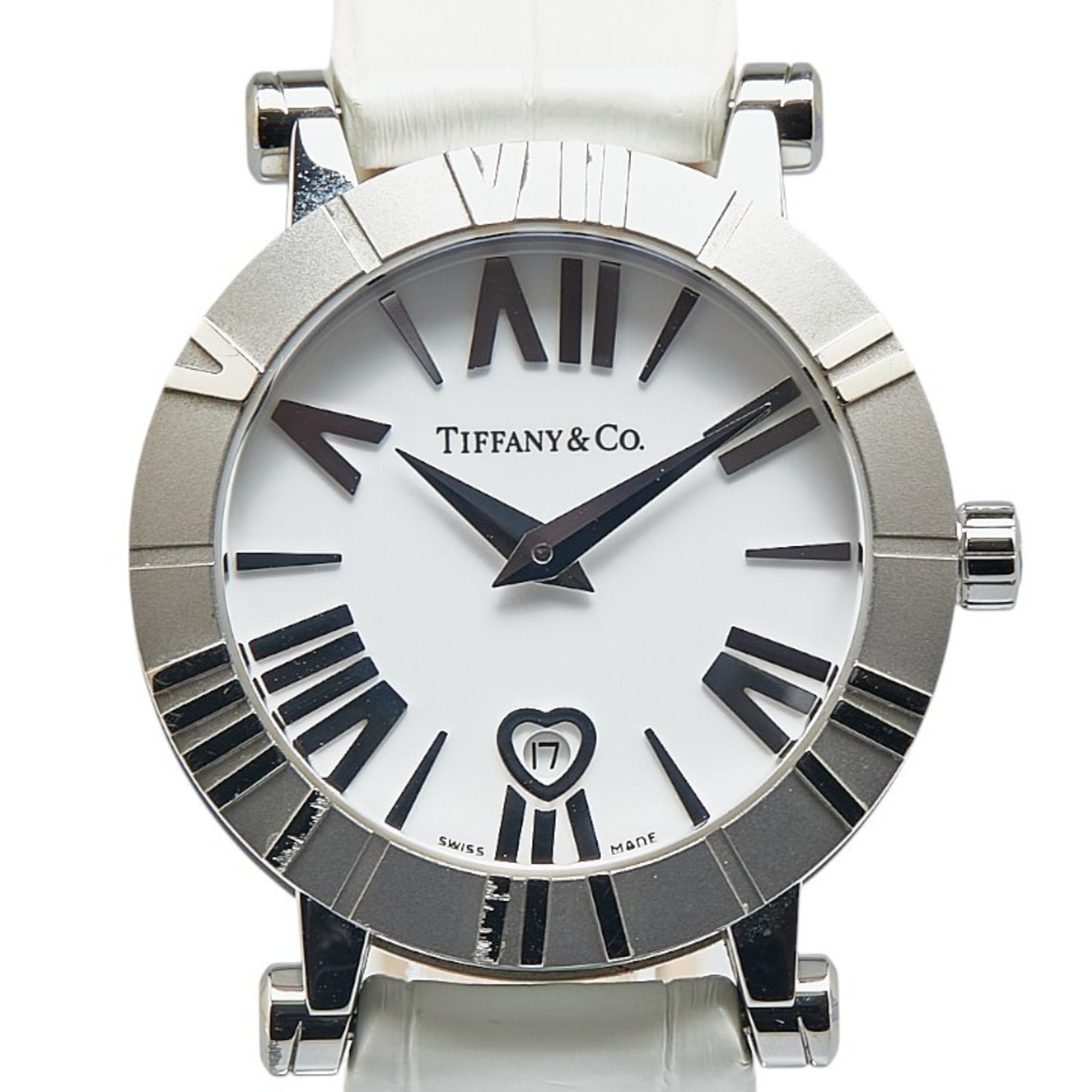 Tiffany & Co. Atlas Heart Date Watch Z1300.11.11A20A71A, Quartz Movement, White Dial, Stainless Steel, Leather, Women's