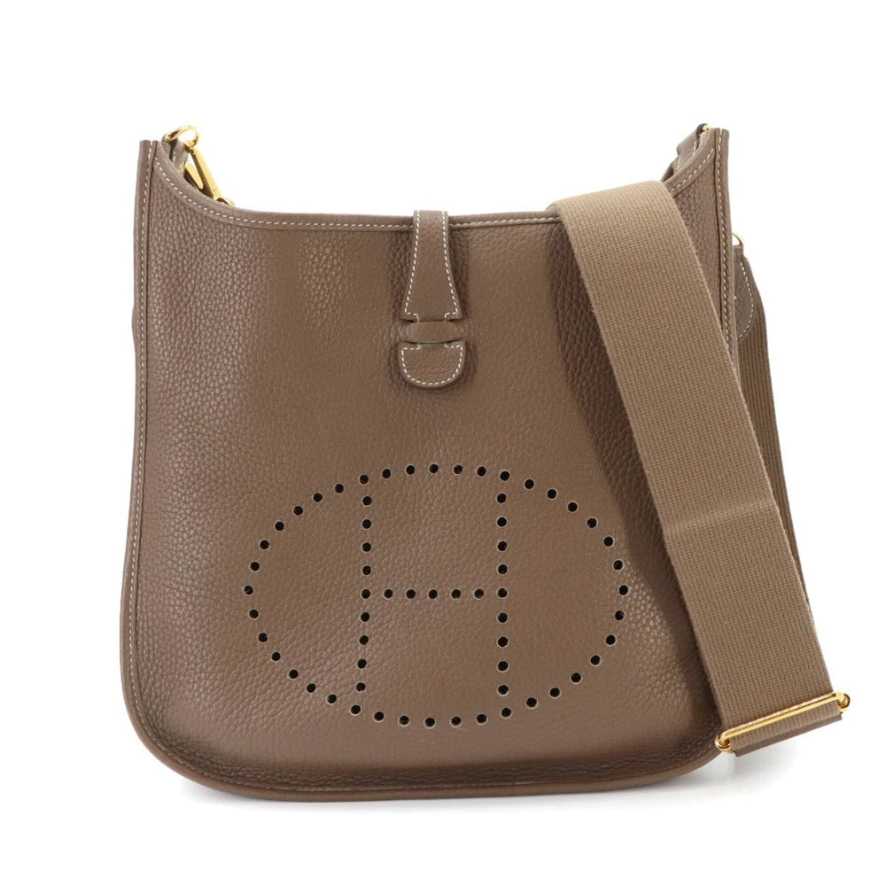 Hermes Evelyne 3 PM Shoulder Handbag, Taurillon Clemence Leather, Etoupe, D Stamp, Gold Hardware — Like New