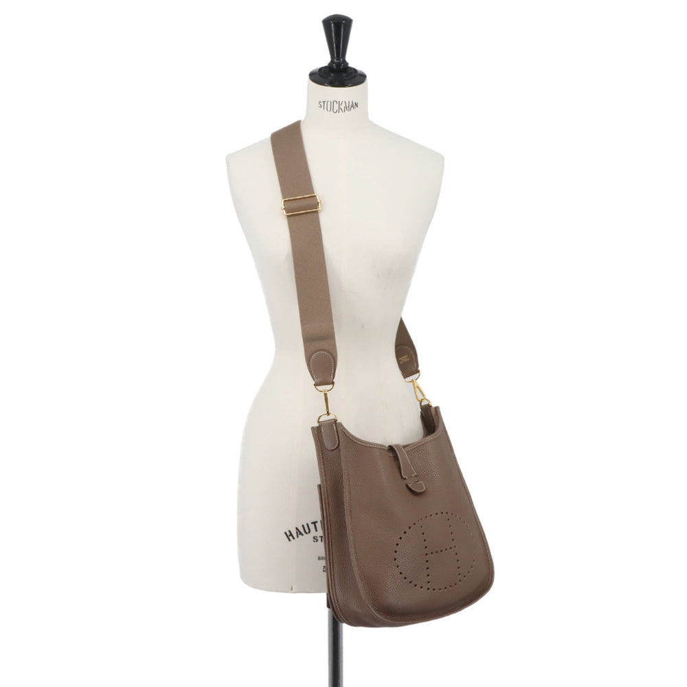 Hermes Evelyne 3 PM Shoulder Handbag, Taurillon Clemence Leather, Etoupe, D Stamp, Gold Hardware — Like New