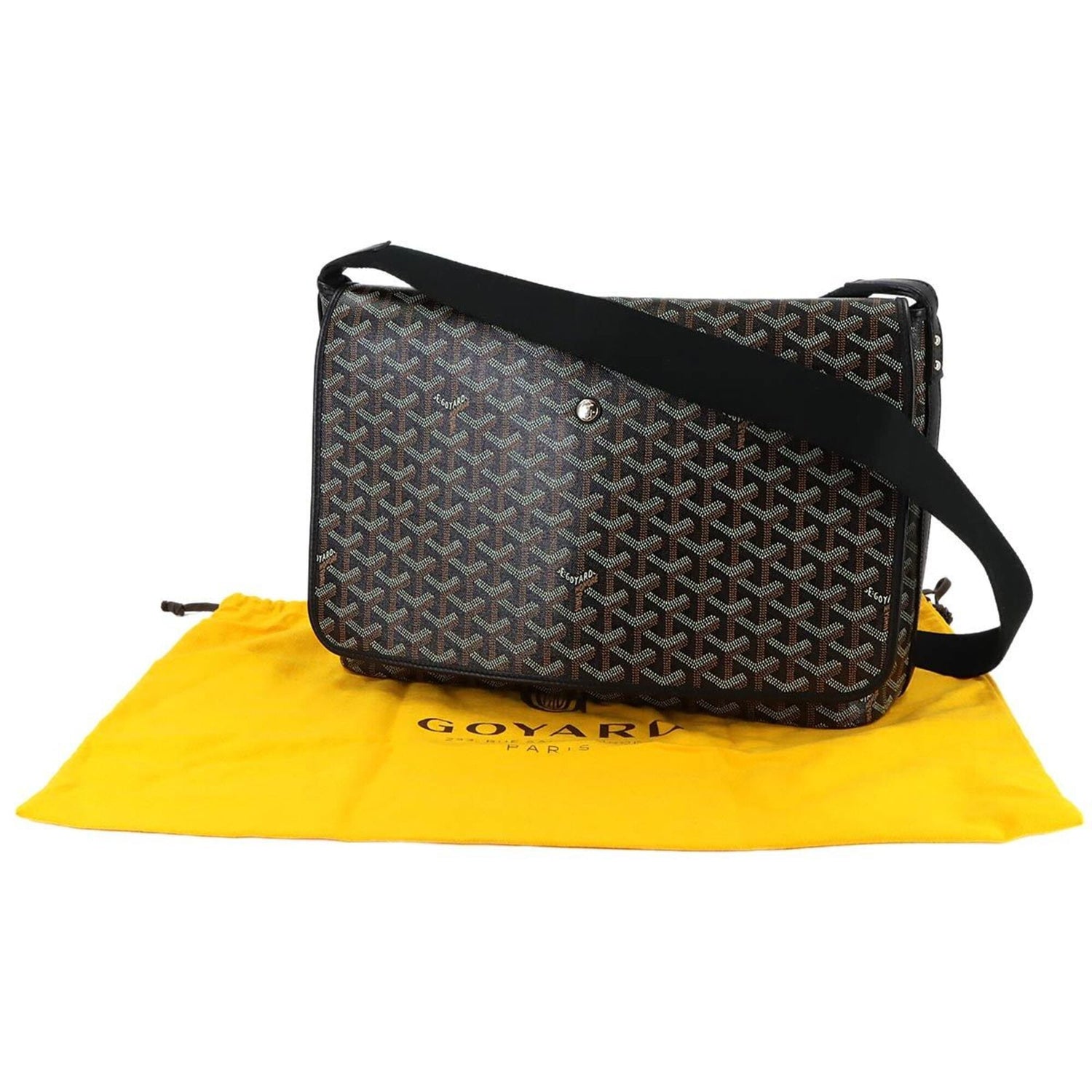 Goyard Capetien MM Shoulder Handbag, Leather, Black Herringbone