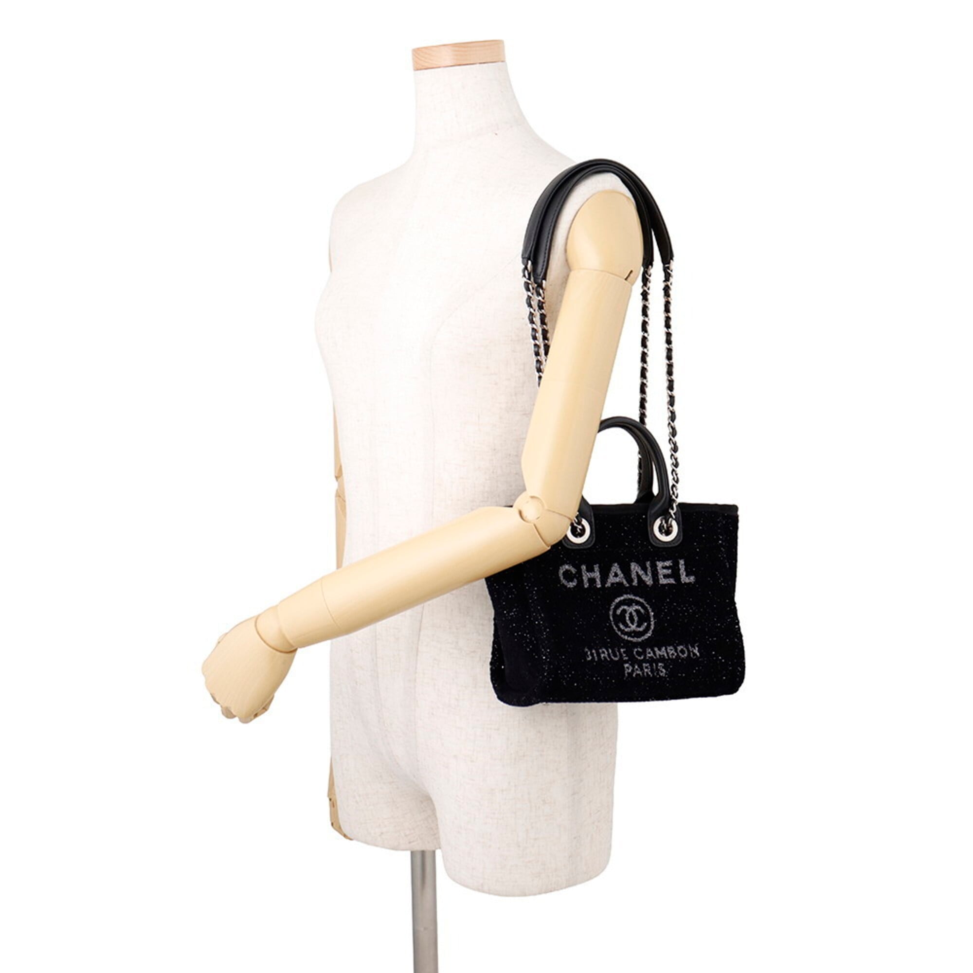 Chanel Deauville Tote Bag, Canvas Leather, CHANEL Handbag, 2-way Shoulder Black, Handbag for Women — Like New