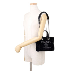 Chanel Deauville Tote Bag, Canvas Leather, CHANEL Handbag, 2-way Shoulder Black, Handbag for Women — Like New