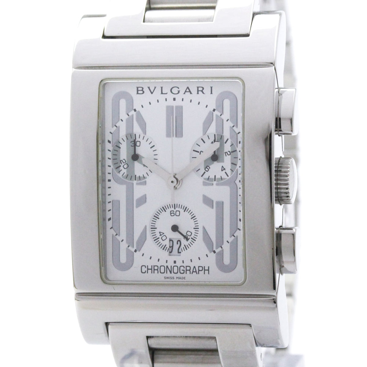 BVLGARI Rettangolo Stainless Steel Quartz Mens Watch RTC49S Polished — Very Good