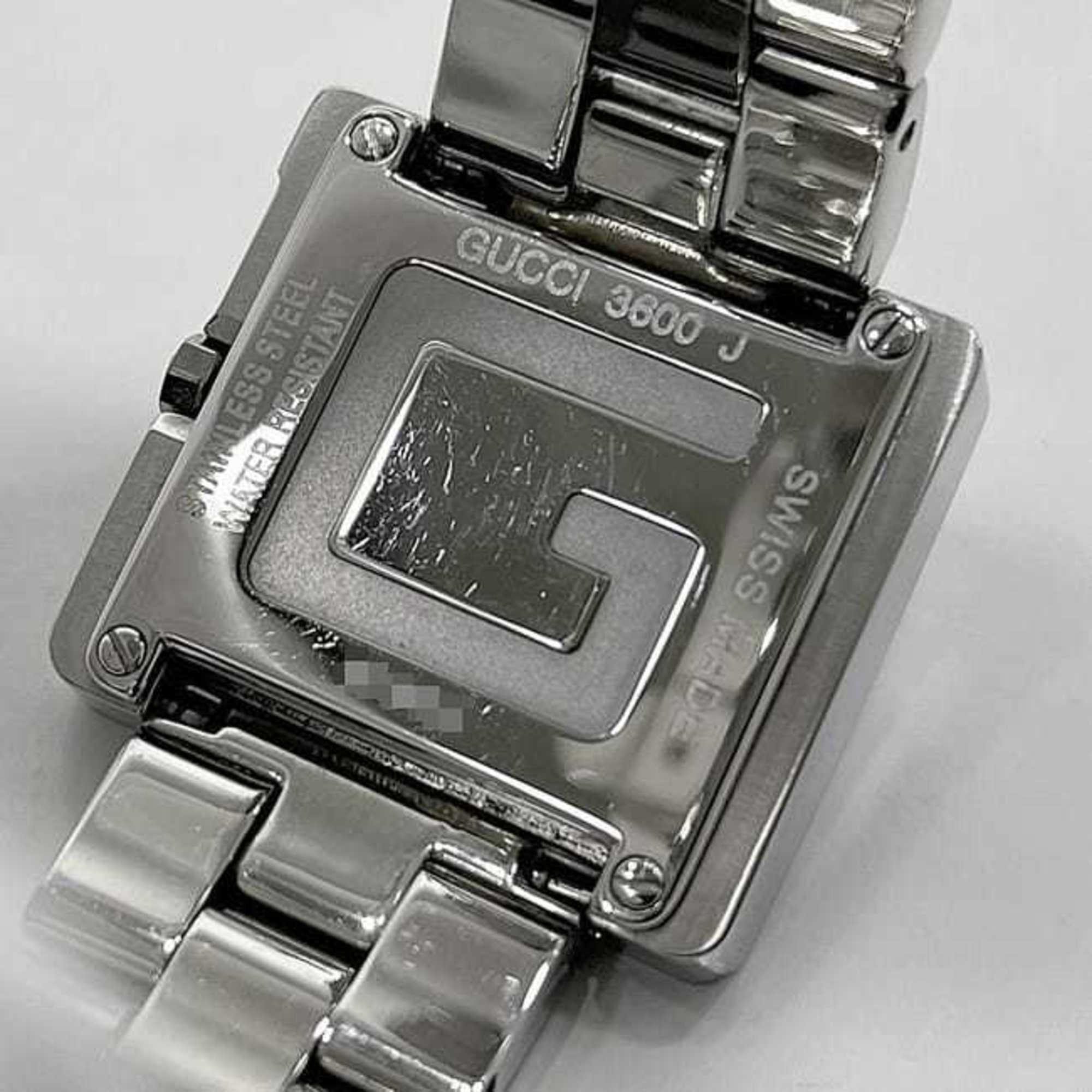 Gucci G-Square Watch f-24540 Black/Silver 3600J Stainless Steel Quartz Movement 0013*** GUCCI Square Battery-Operated Black Dial Two-Hand Analog Men's Women's Boys' Sizes Metal Bracelet — Very Good