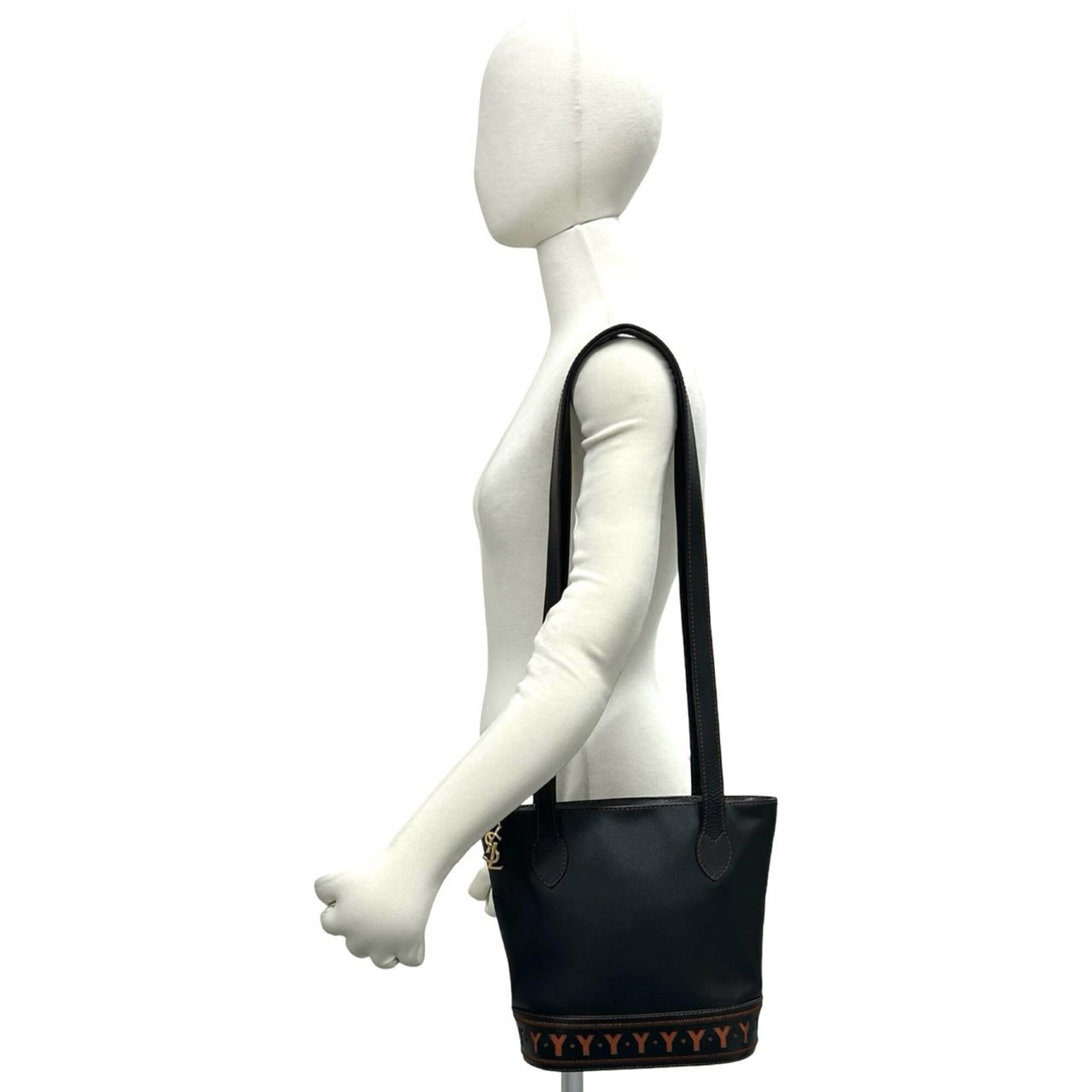 YVES SAINT LAURENT Yves Saint Laurent Cutout YSL Logo Charm Leather Semi-Shoulder Bag Black 35790 — Like New