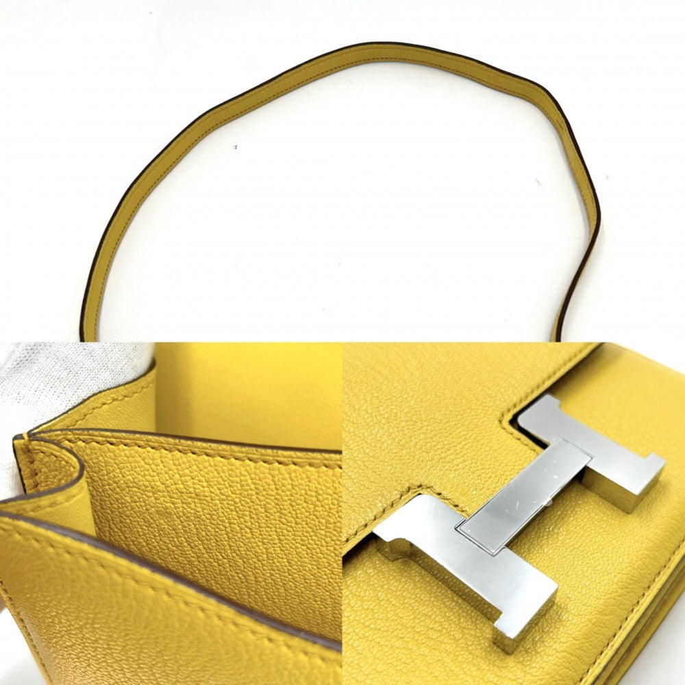 Hermes Constance 3 Mini Shoulder Bag for Women, Bag, Crossbody Leather, HERMES B Stamp, Chevre Yellow Silver Hardware, 2023 Model — Like New