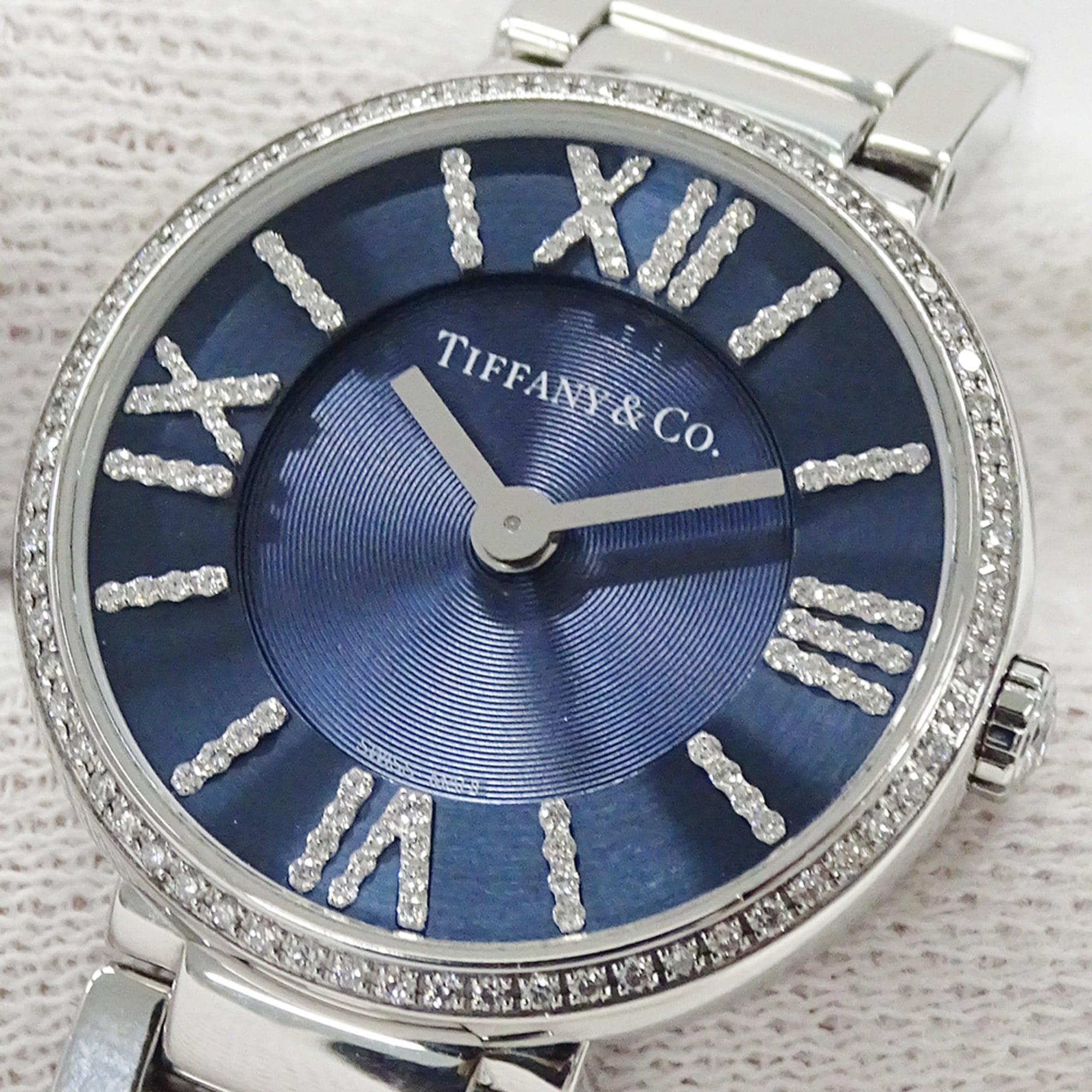 Tiffany & Co. Women's Atlas Diamond Quartz Watch, Stainless Steel (SS), Silver/Navy, 69291651, Polished — Good