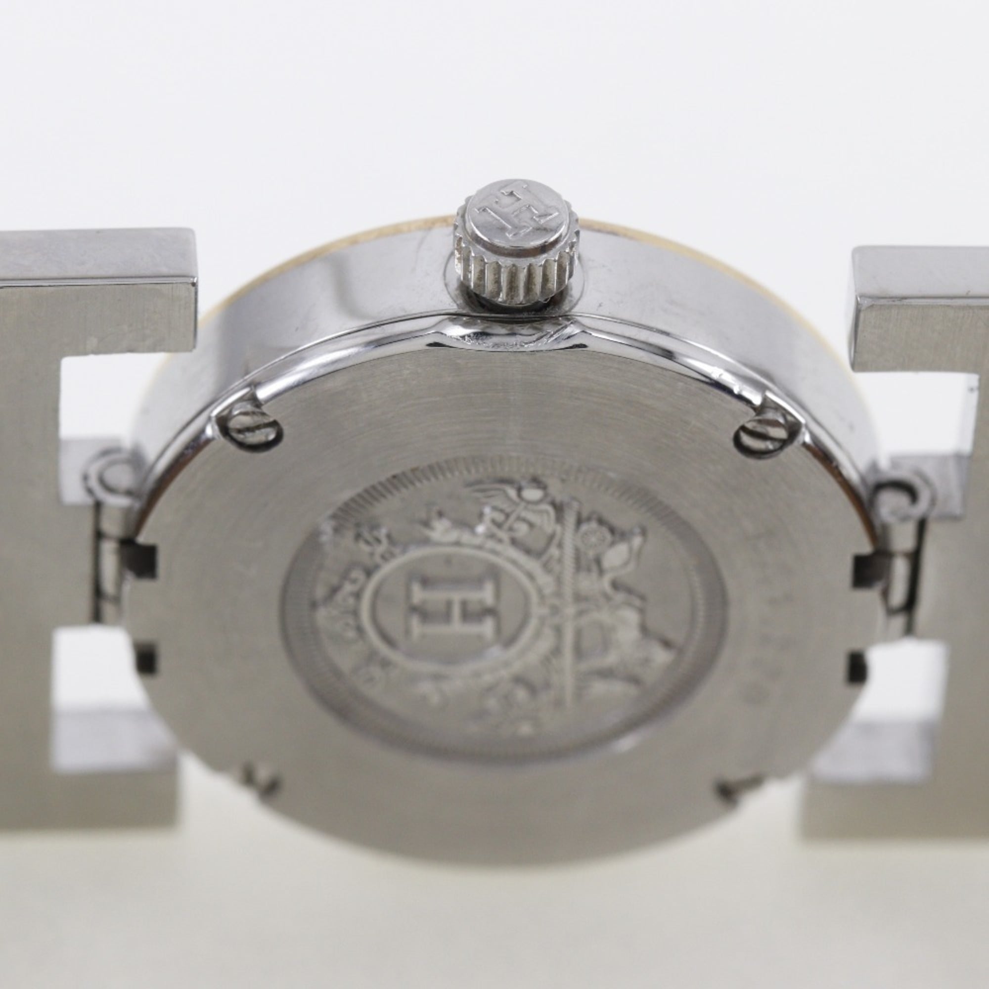 Hermes HERMES Paprika Watch PA1.220 Stainless Steel x Leather 2002 □F Quartz Analog Display White Dial Ladies — Good