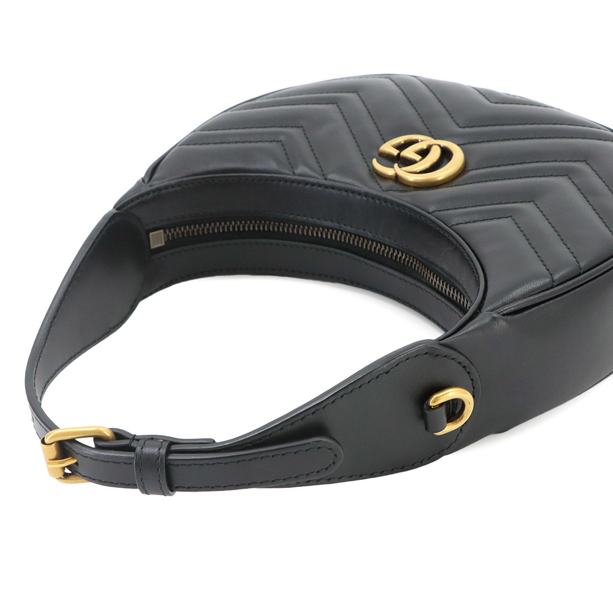 Gucci GG Marmont Half Moon Shaped Mini 2-way Hand/Shoulder Handbag, Leather, Black, 699514 — New - Store Return