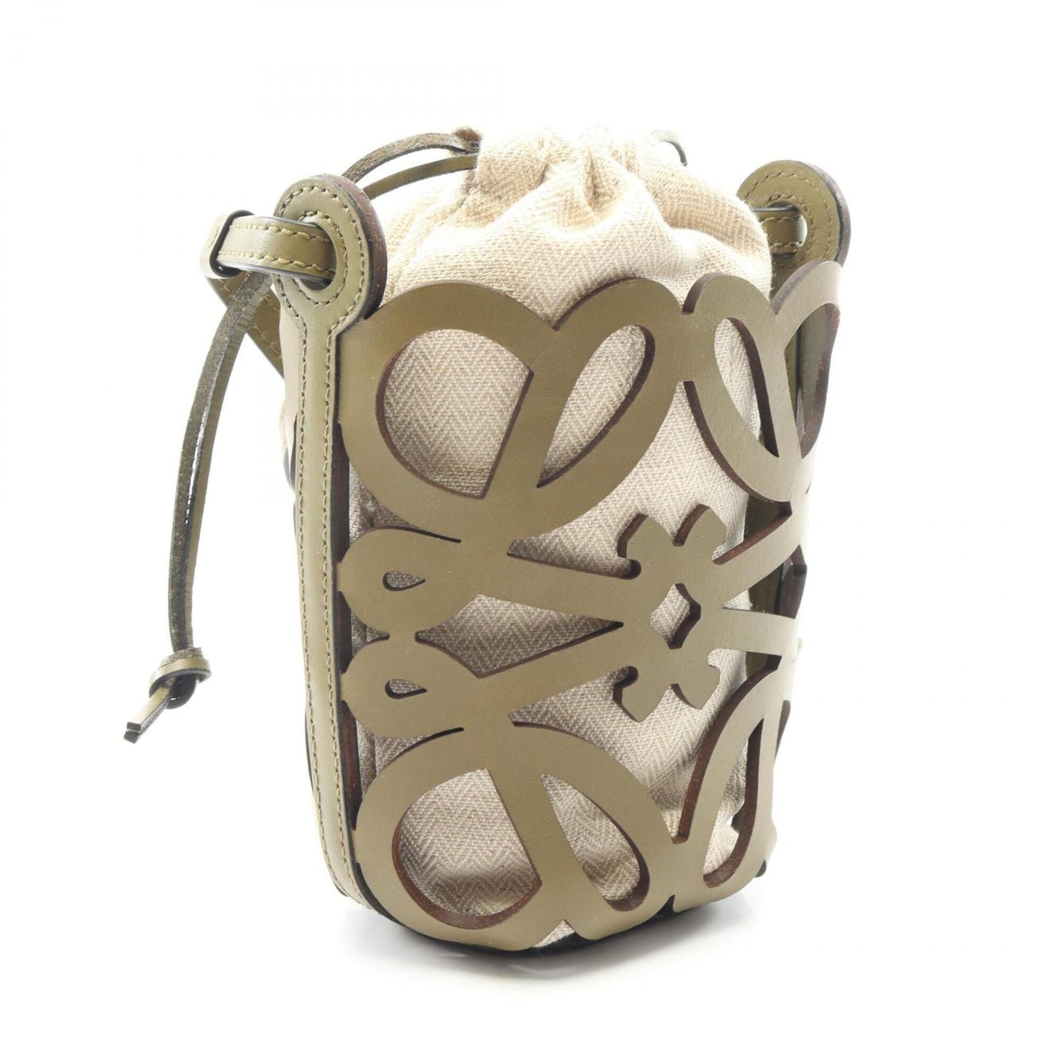 LOEWE Anagram Cutout Pocket Shoulder Bag/Handbag, Leather, Women's, Khaki/Beige, C922Y62X02