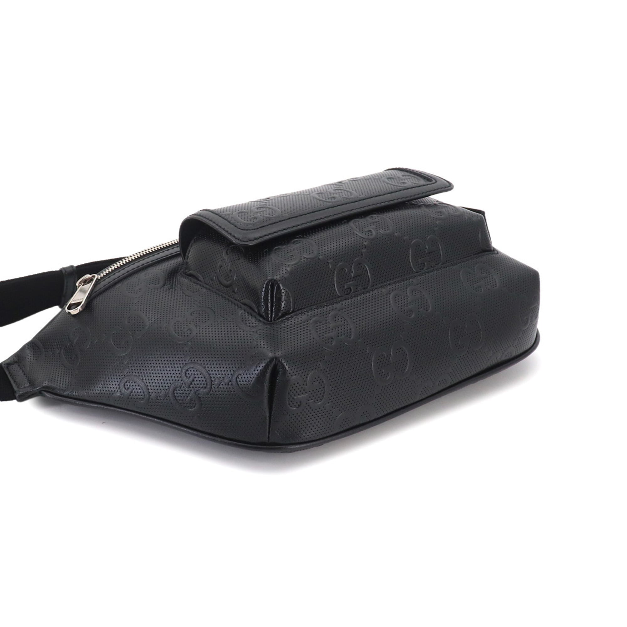 Gucci GG Embossed Belt Handbag, Leather, Black, 645093, Silver Hardware — New - Store Return