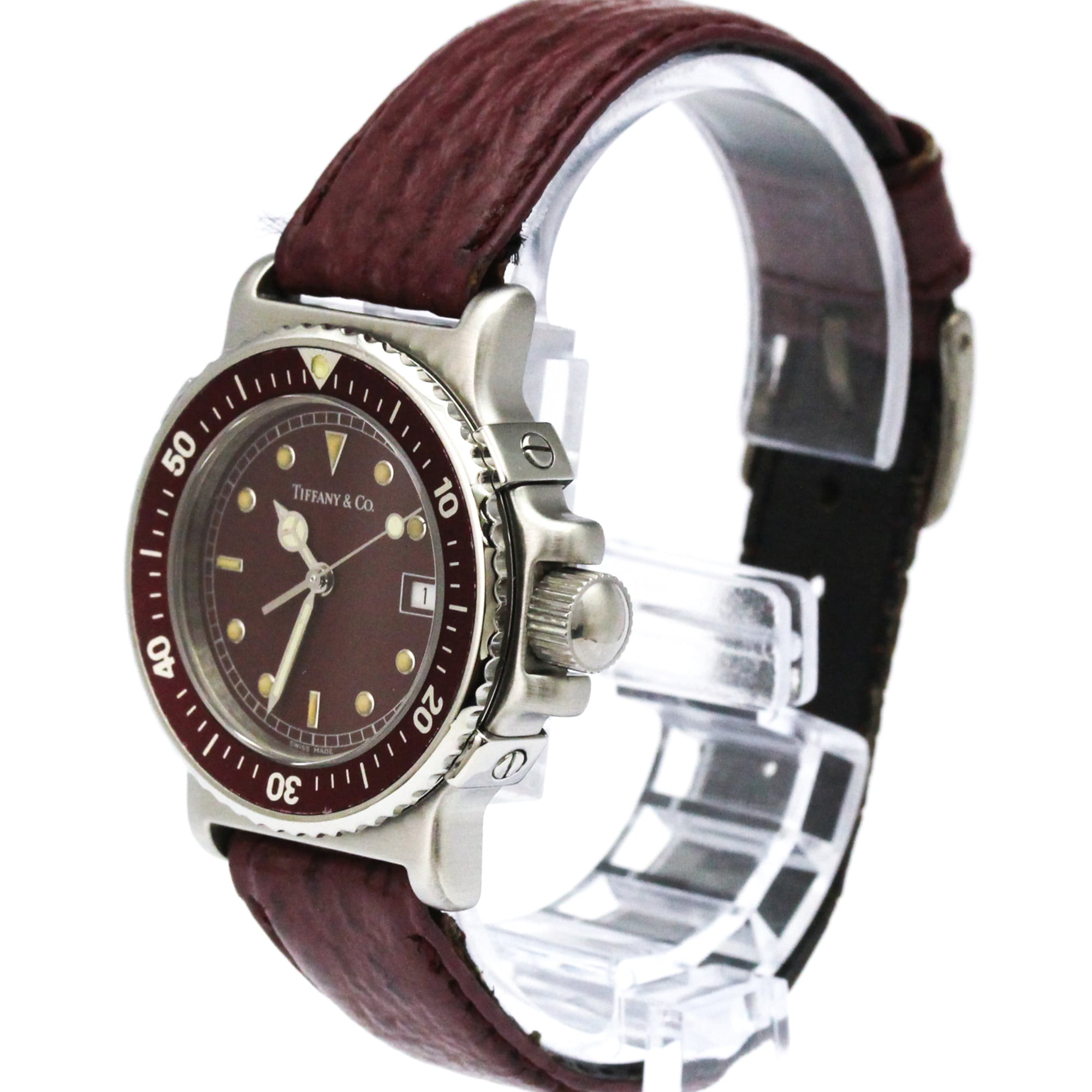 TIFFANY Diver Steel leather Quartz Ladies Watch L0710 Polished — Very Good