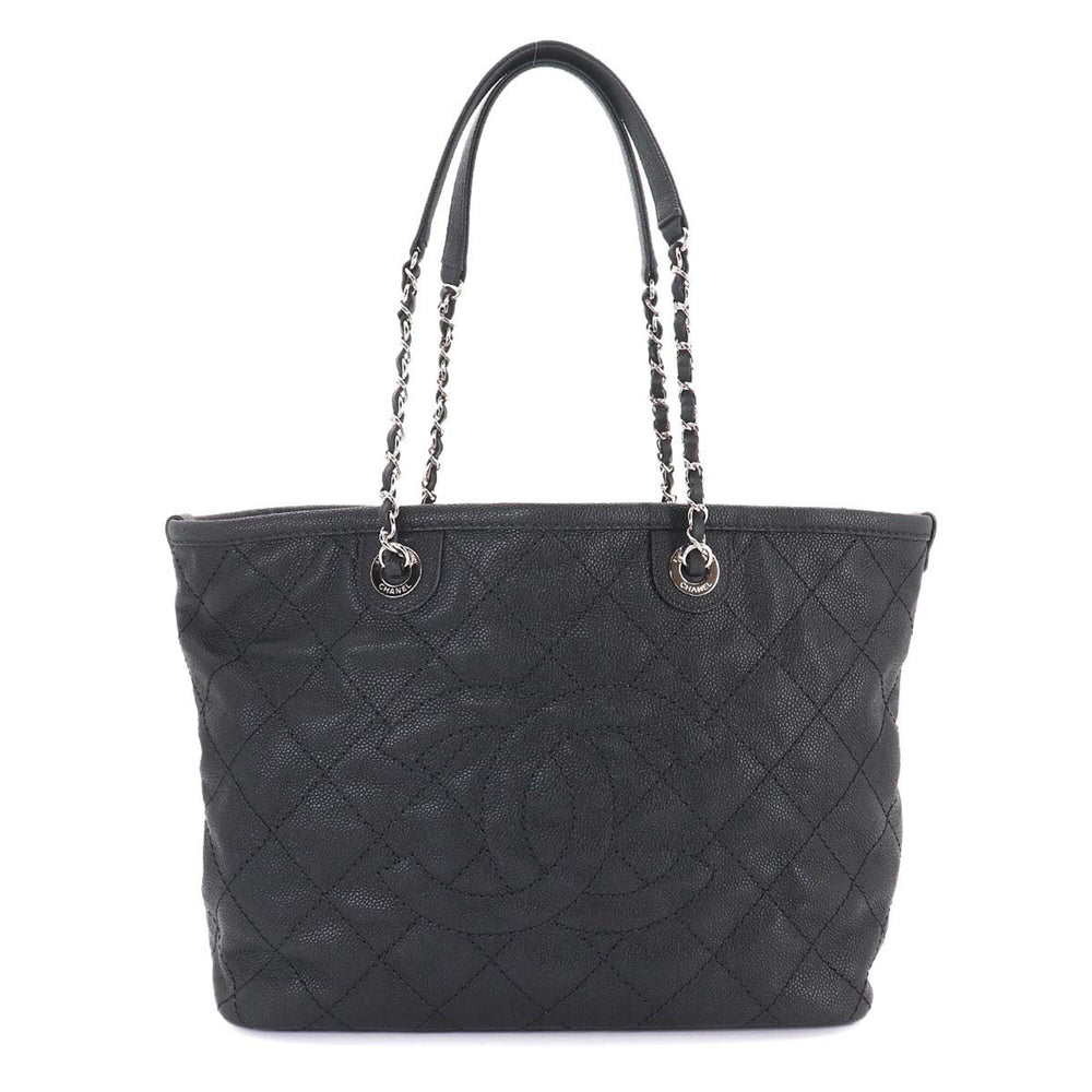 Chanel Matelasse Chain Tote Handbag, Caviar Leather, Black, A92754, Silver Hardware — Like New