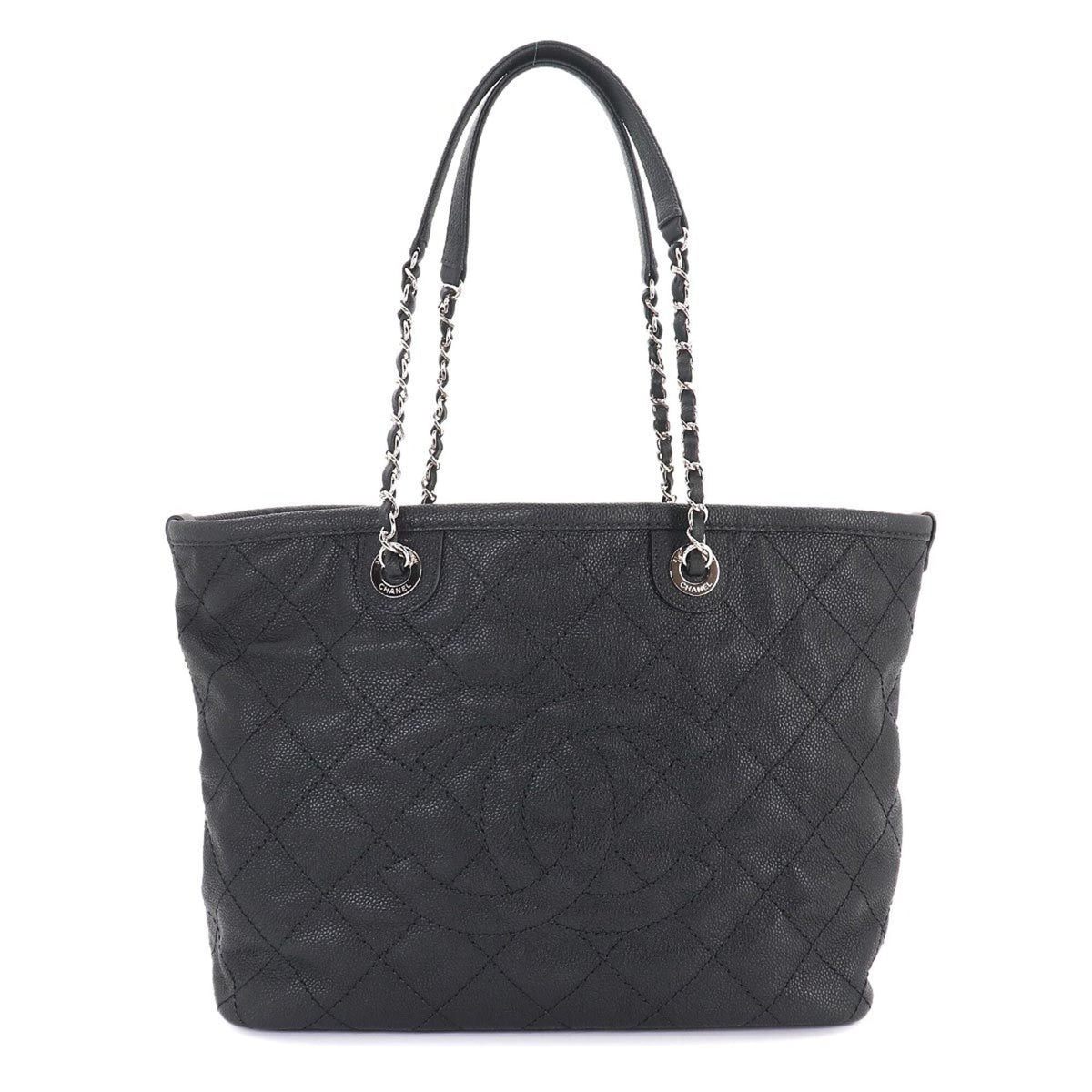 Chanel Matelasse Chain Tote Handbag, Caviar Leather, Black, A92754, Silver Hardware — Like New