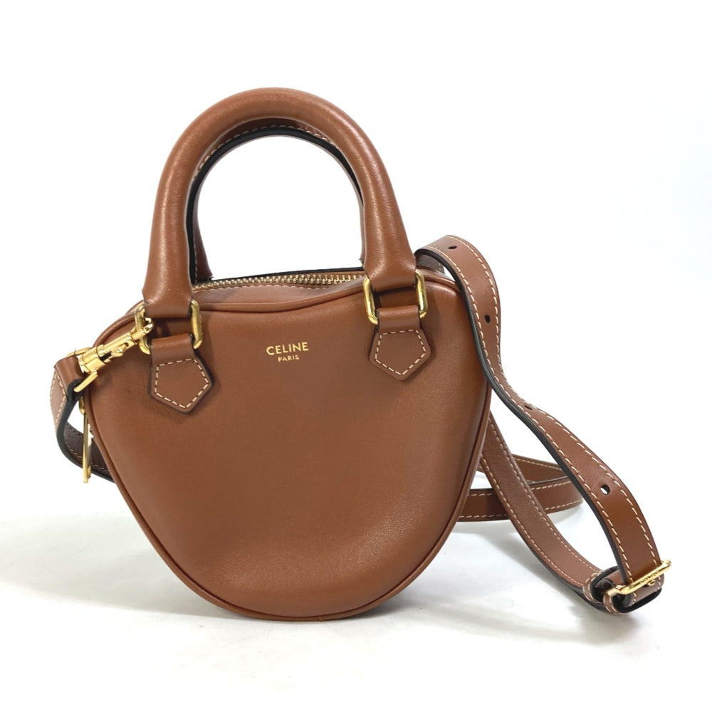 CELINE 2WAY Hand Bag Pochette Bag Crossbody Shoulder Bag Brown Gold — Like New