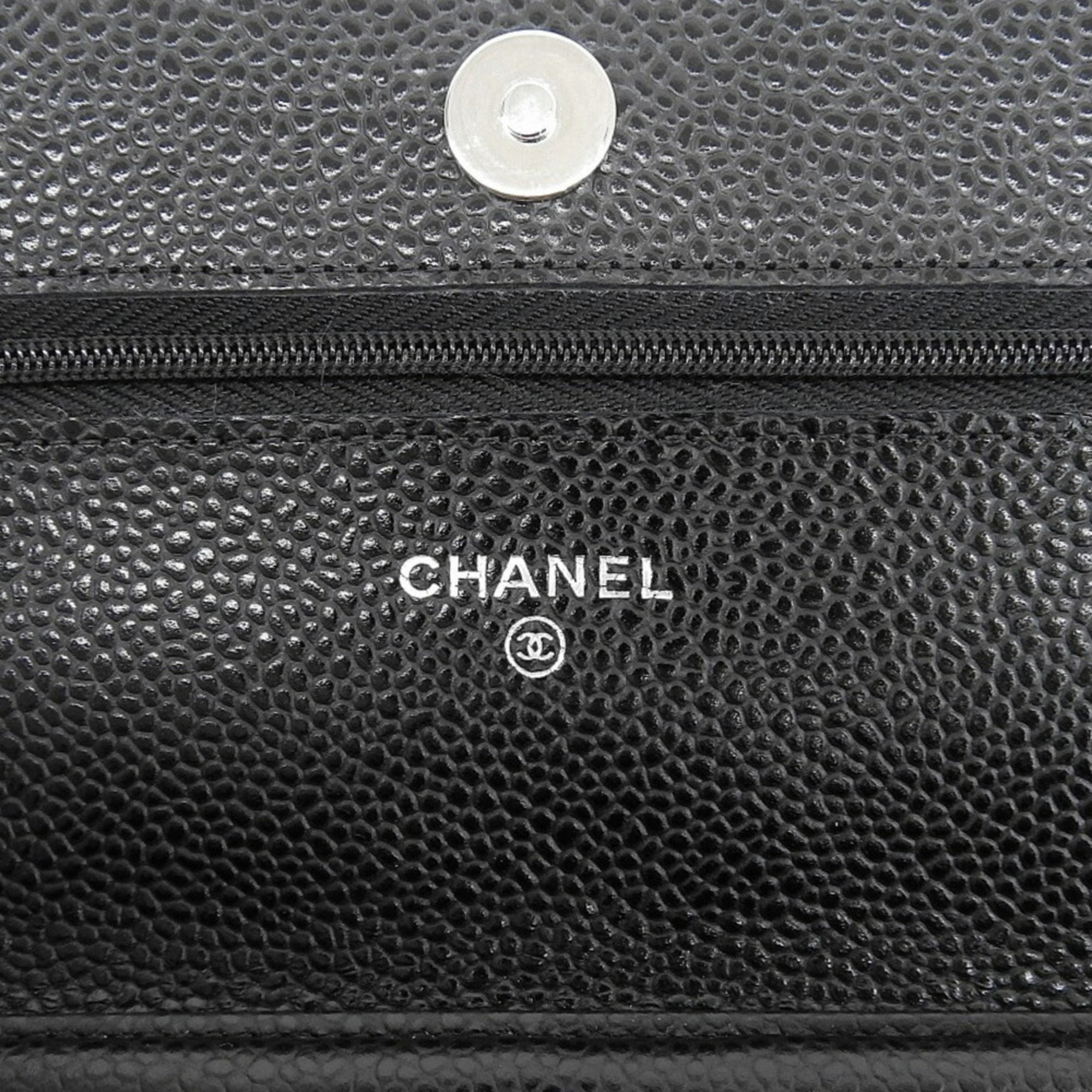 Like New Chanel Coco Mark Chain Wallet (Serial Number 28) AP0250 Caviar Leather Black — Like New