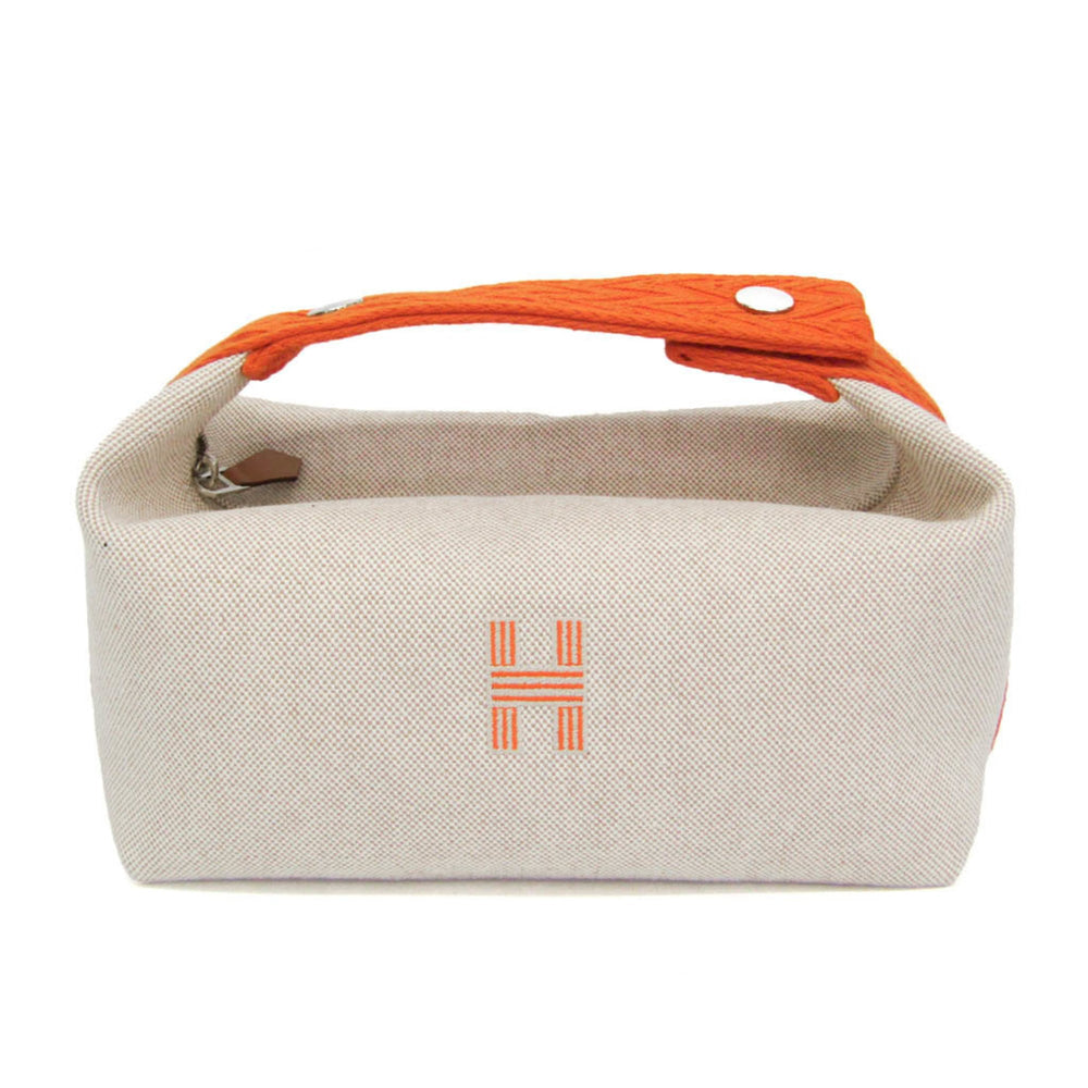 Hermes Brid A Black PM Women,Men Cotton,Toile H Handbag,Pouch Light Beige,Orange — Like New