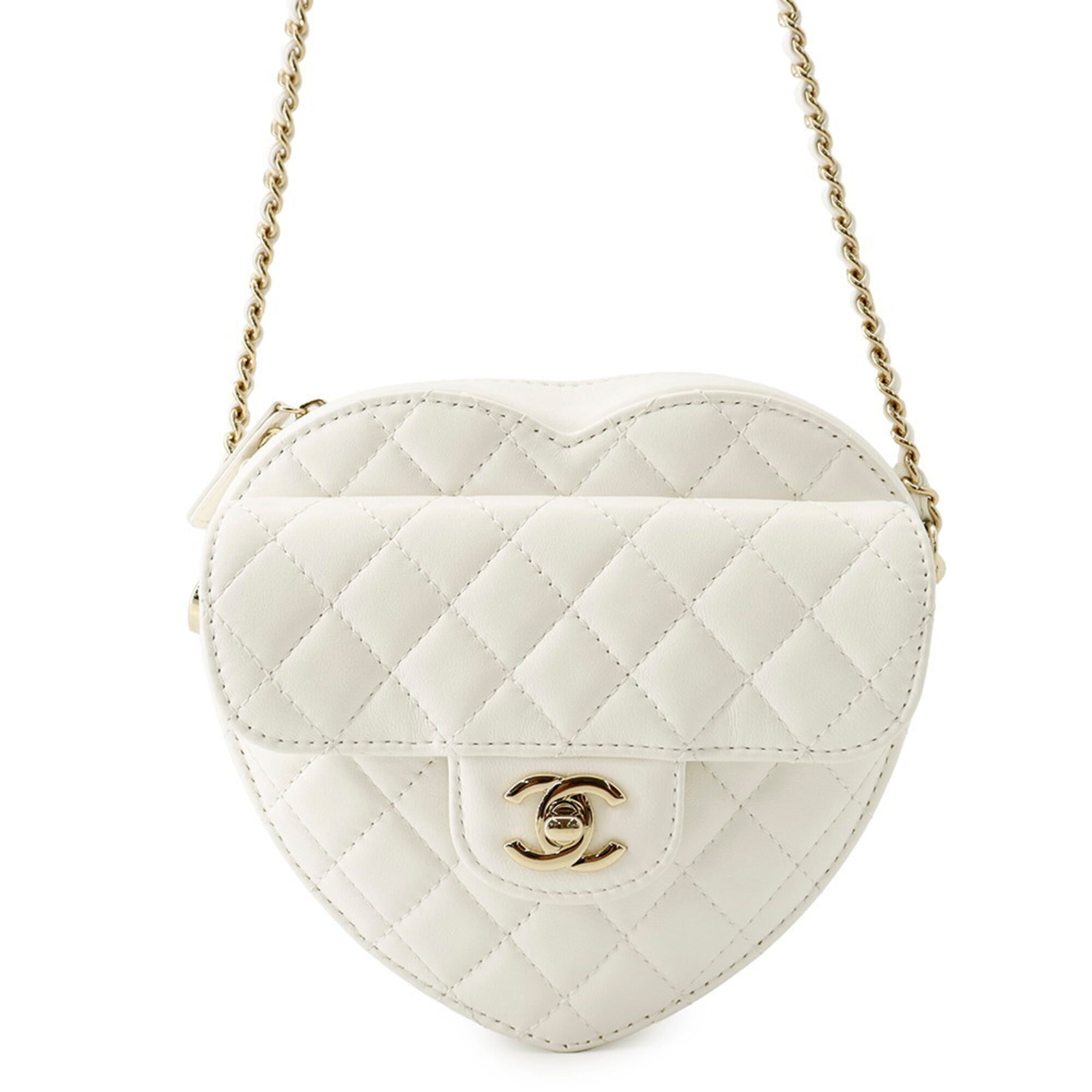Chanel Chain Shoulder Bag Matelassé Heart Shape Lambskin AS3191 CHANEL Handbag White Women's — Like New