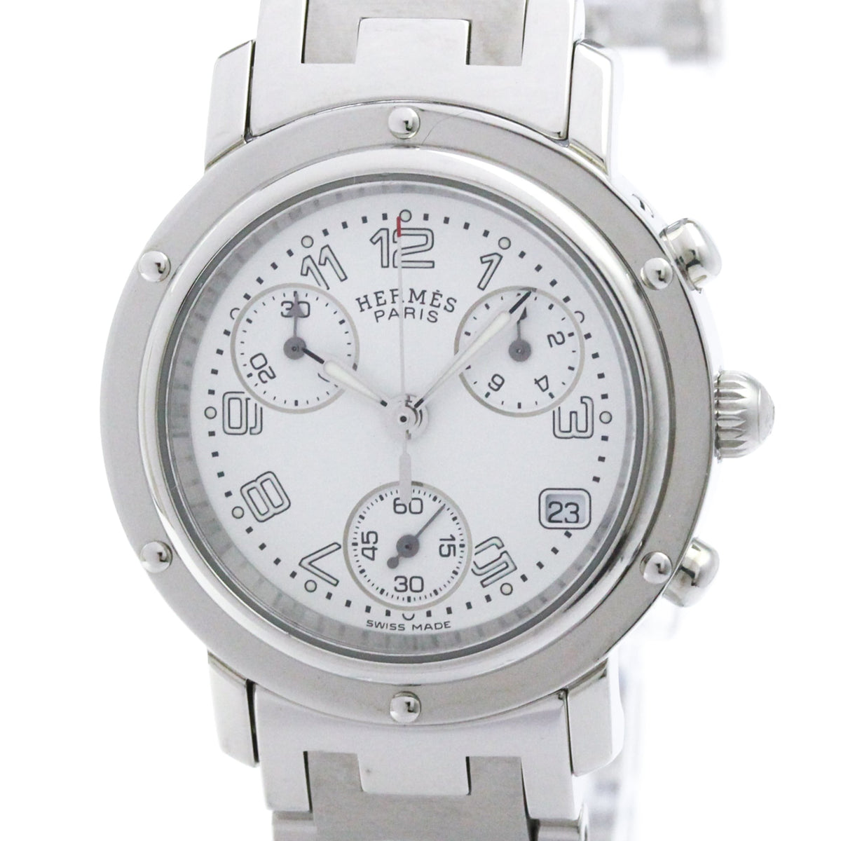HERMES Clipper Chronograph Steel Quartz Ladies Watch CL1.310 Polished — Very Good