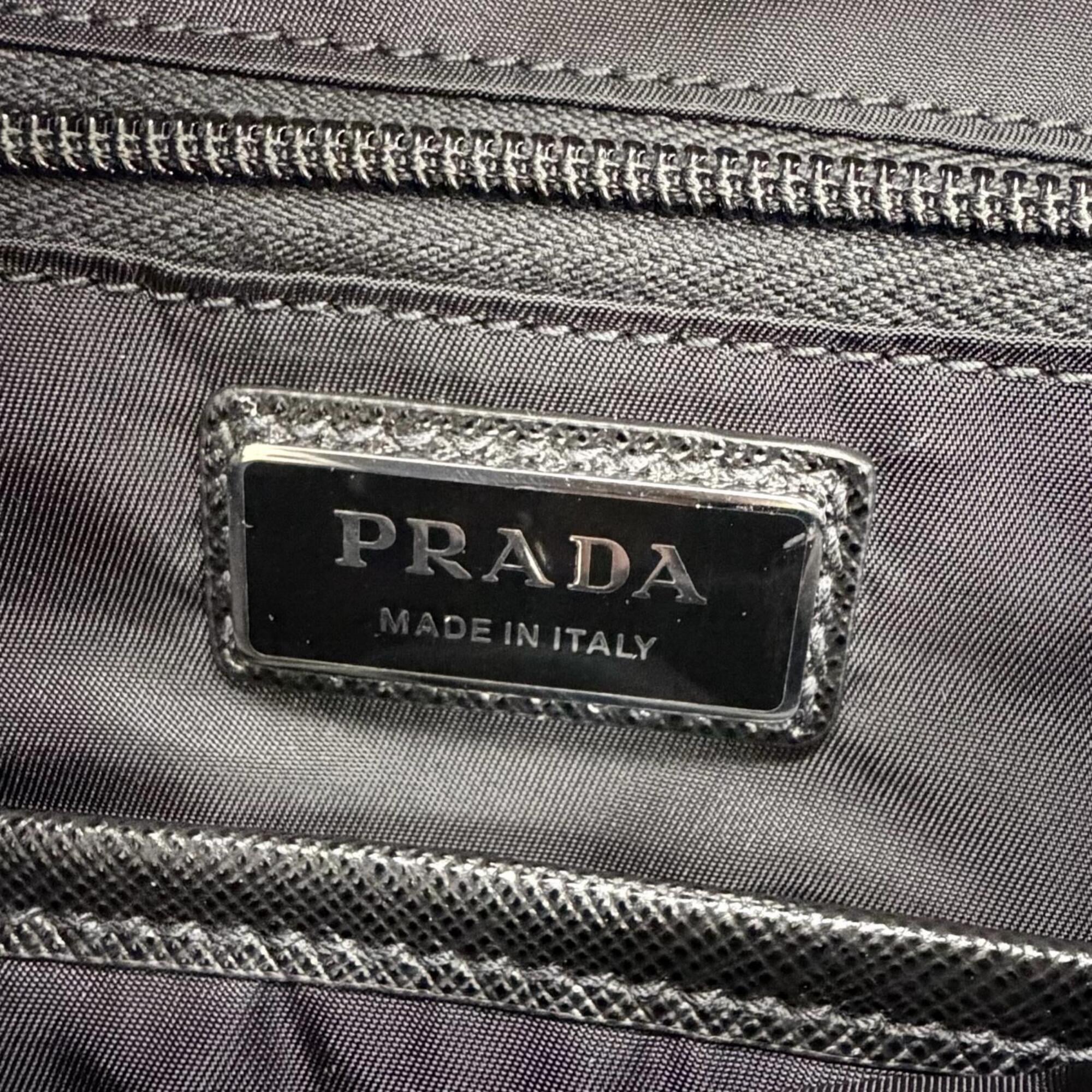PRADA 2VZ019 Triangle Logo Re-Nylon Leather Backpack Daypack Black Made in Italy Men's with Dust Bag — Like New