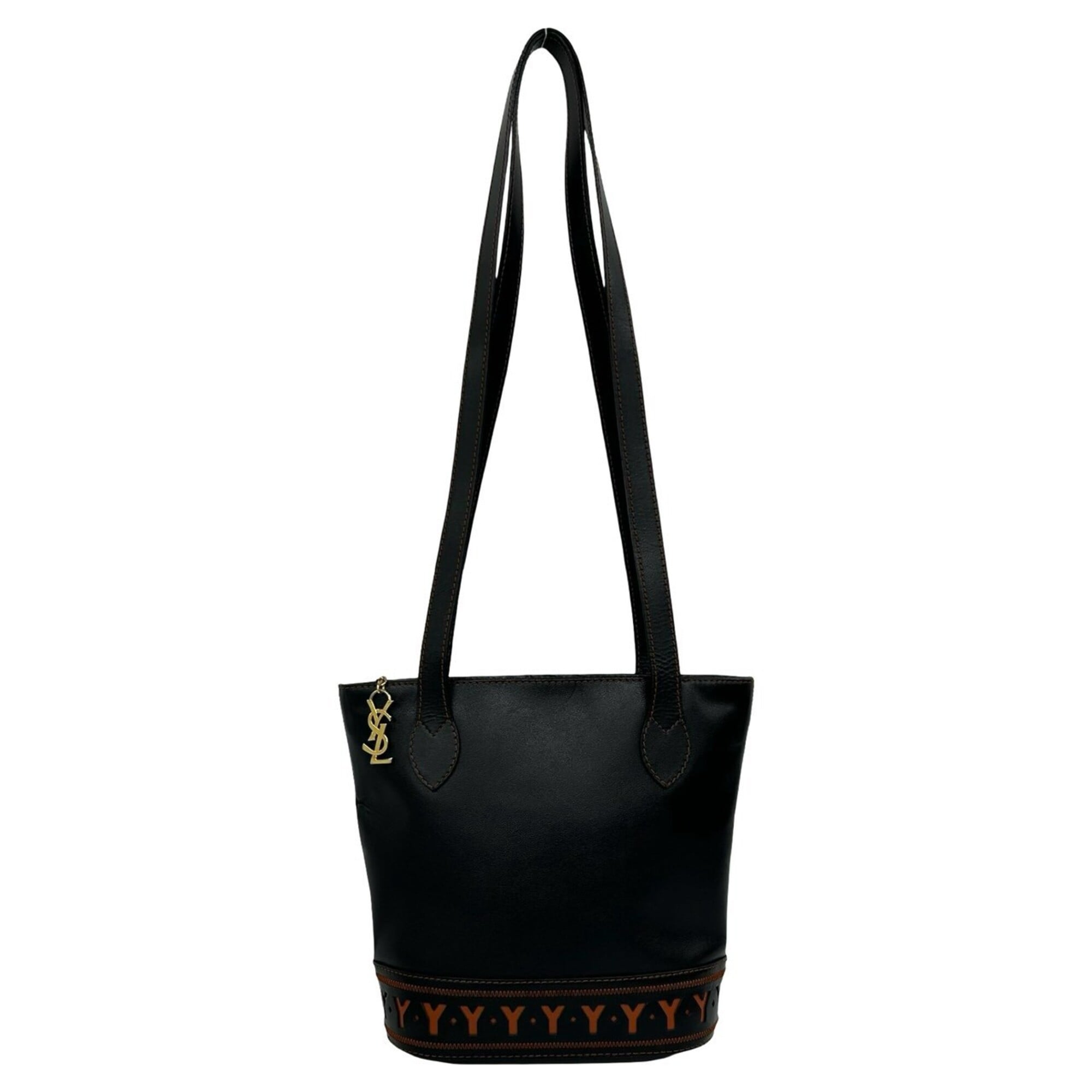 YVES SAINT LAURENT Yves Saint Laurent Cutout YSL Logo Charm Leather Semi-Shoulder Bag Black 35790 — Like New