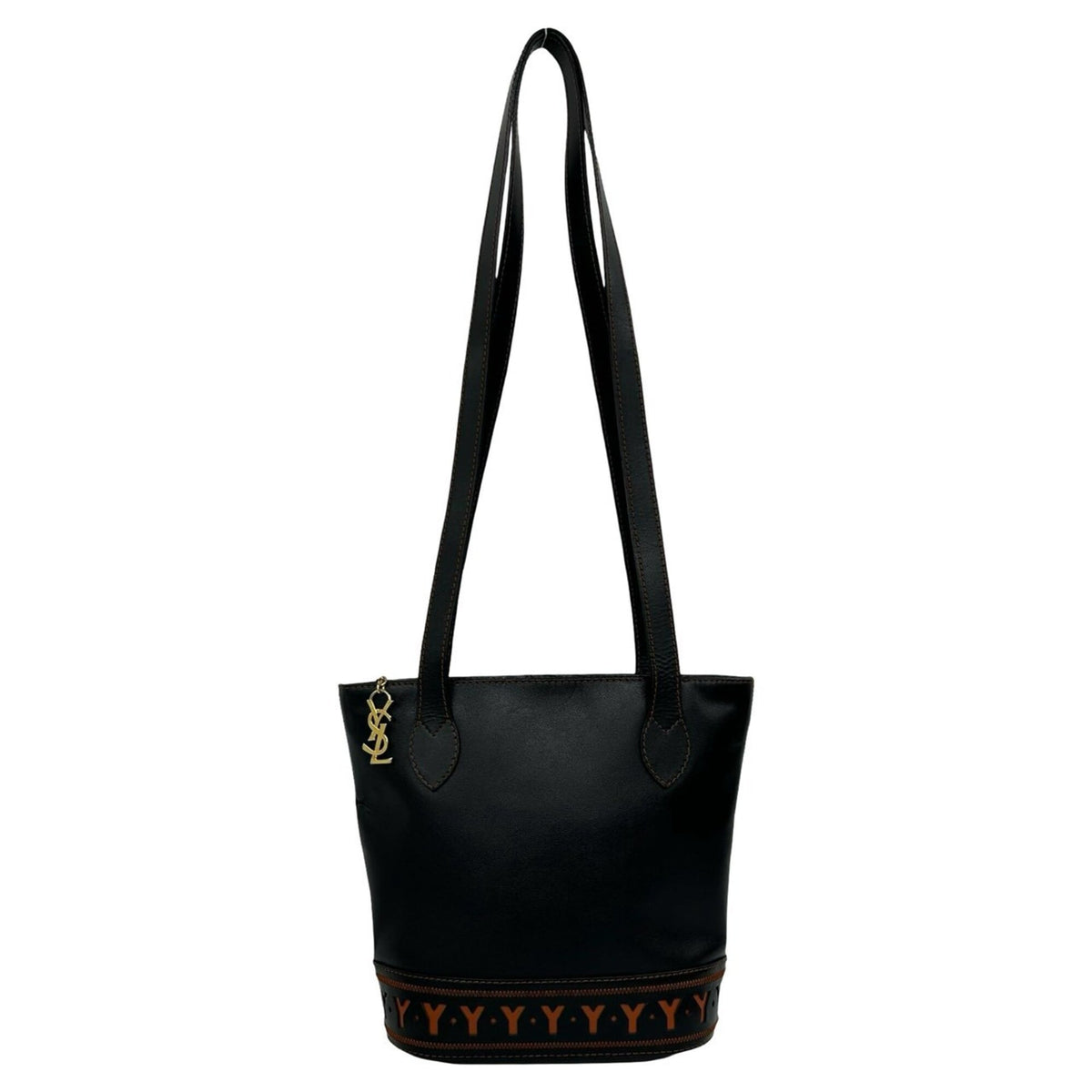 YVES SAINT LAURENT Yves Saint Laurent Cutout YSL Logo Charm Leather Semi-Shoulder Bag Black 35790 — Like New