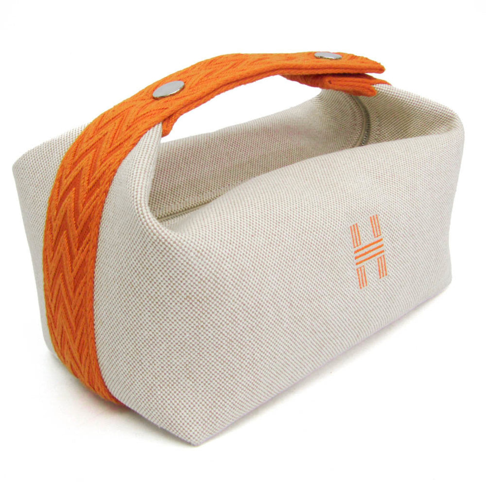 Hermes Brid A Black PM Women,Men Cotton,Toile H Handbag,Pouch Light Beige,Orange — Like New