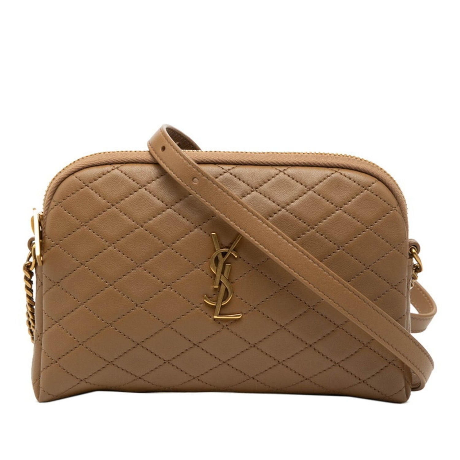 Saint Laurent Cassandra Gabby YSL Logo Quilted Chain Shoulder Bag Handbag Pouch Beige Leather Women's SAINT LAURENT
