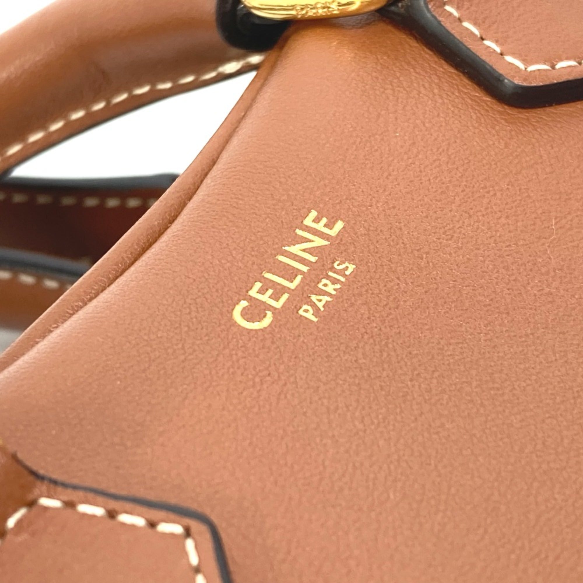 CELINE 2WAY Hand Bag Pochette Bag Crossbody Shoulder Bag Brown Gold — Like New