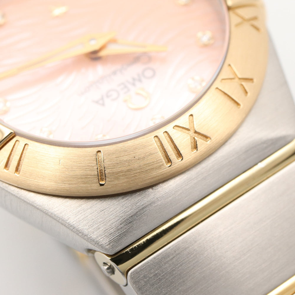 Omega Constellation 12-Diamond Watch, 18K Yellow Gold Stainless Steel, Diamond, Ladies', Pink Tone, Mother-of-Pearl, 123.20.24.60.57.004 — Very Good